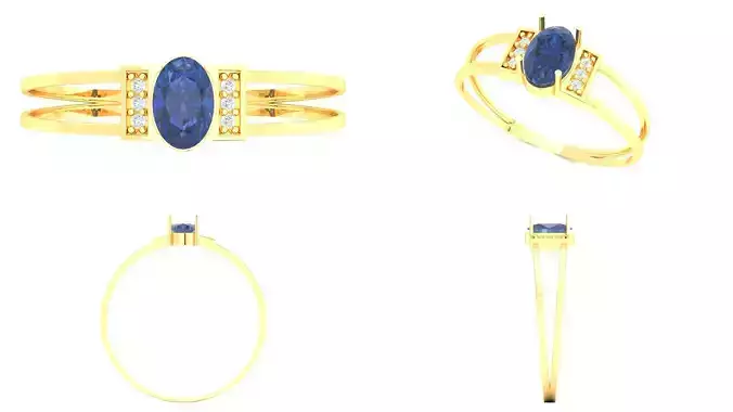 Gold Ring Graduation Oval Sapphire Diamonds 3D Model Print Ready