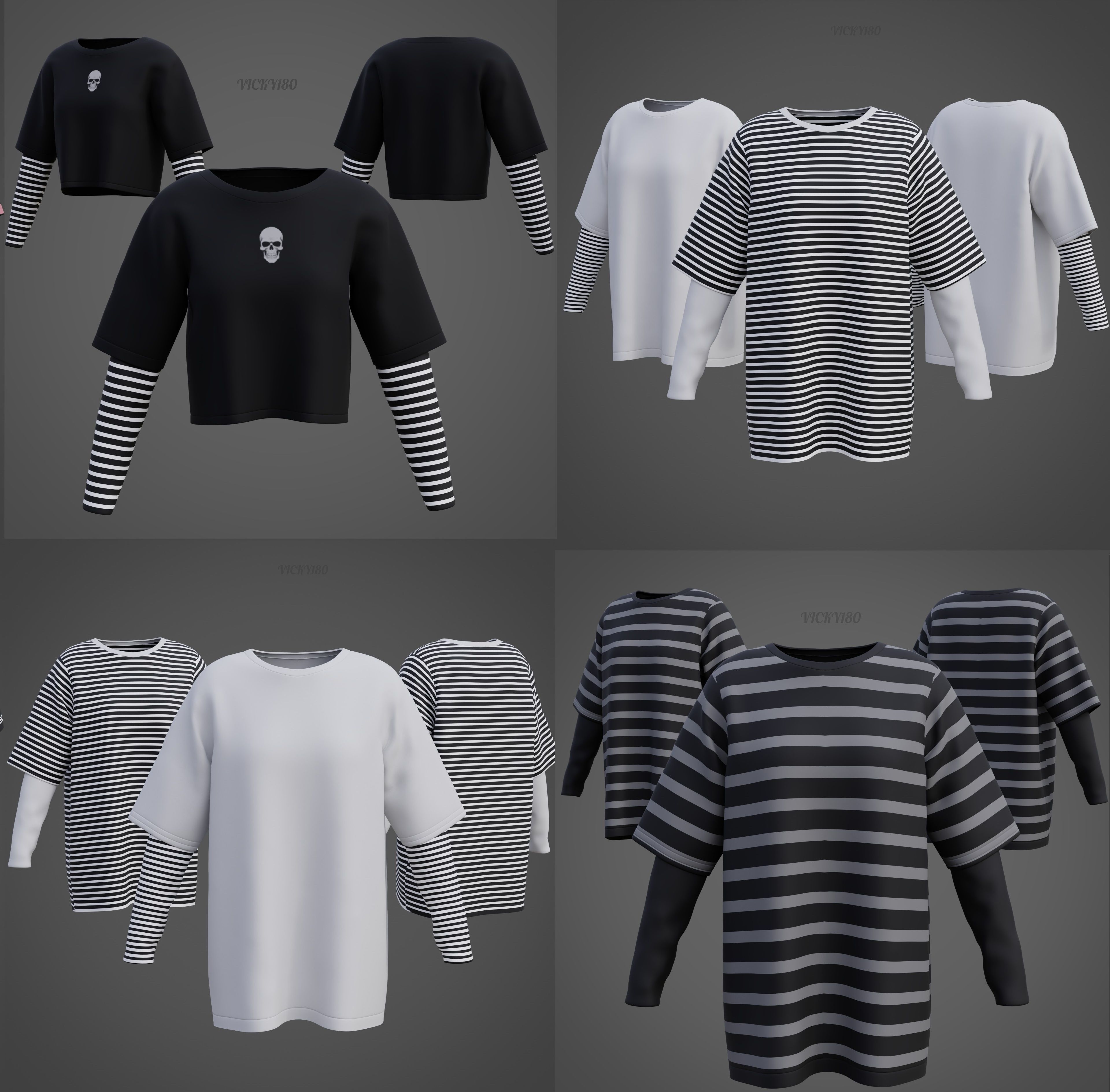 Unisex Striped Shirt Collection Harajuku T-shirt Goth Sweatshirt _46