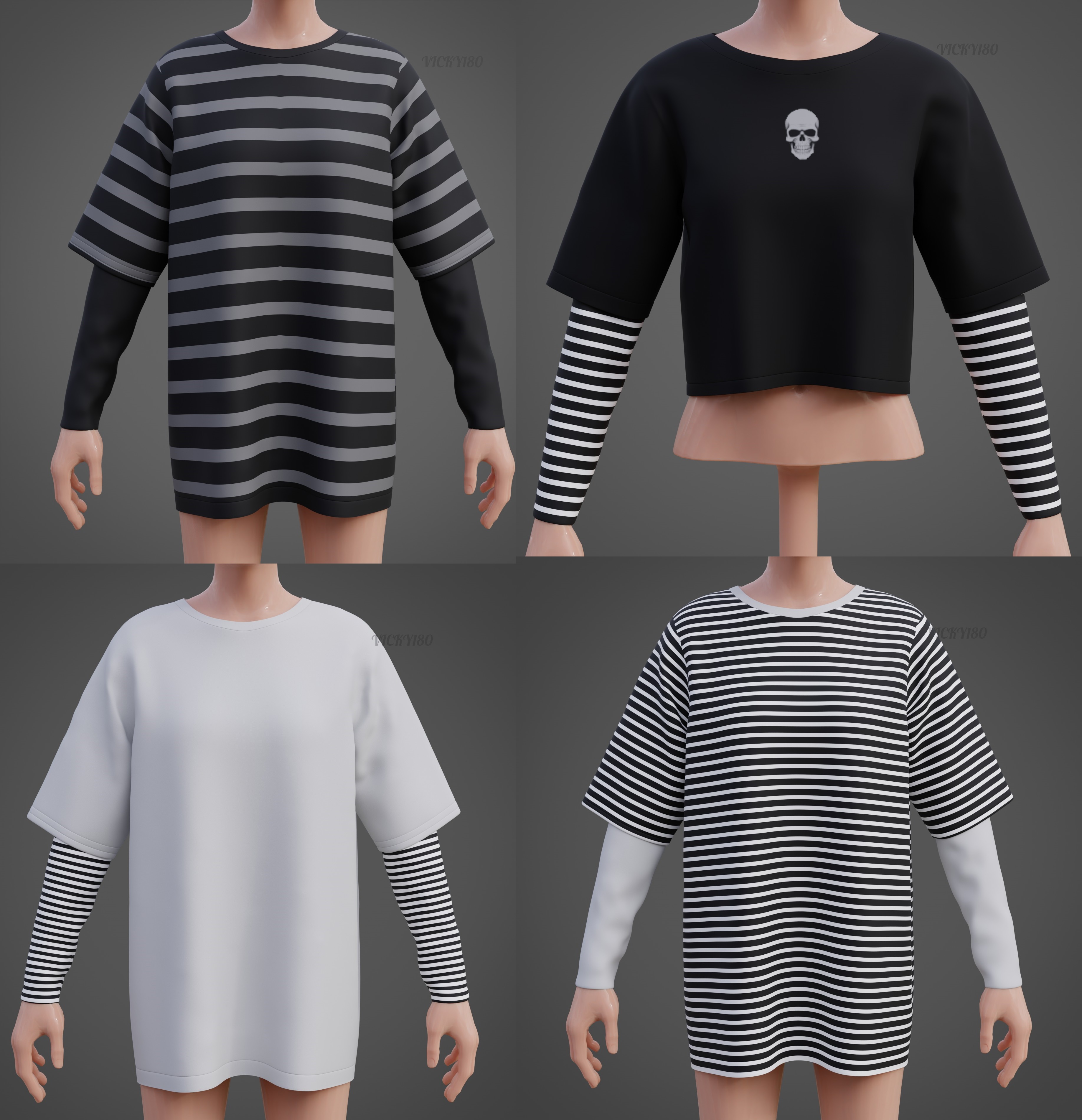 Unisex Striped Shirt Collection Harajuku T-shirt Goth Sweatshirt _3