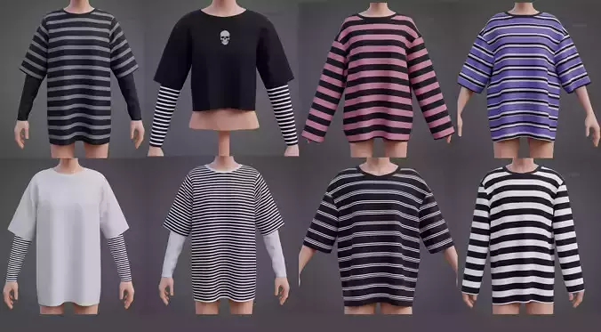 Unisex Striped Shirt Collection Harajuku T-shirt Goth Sweatshirt 