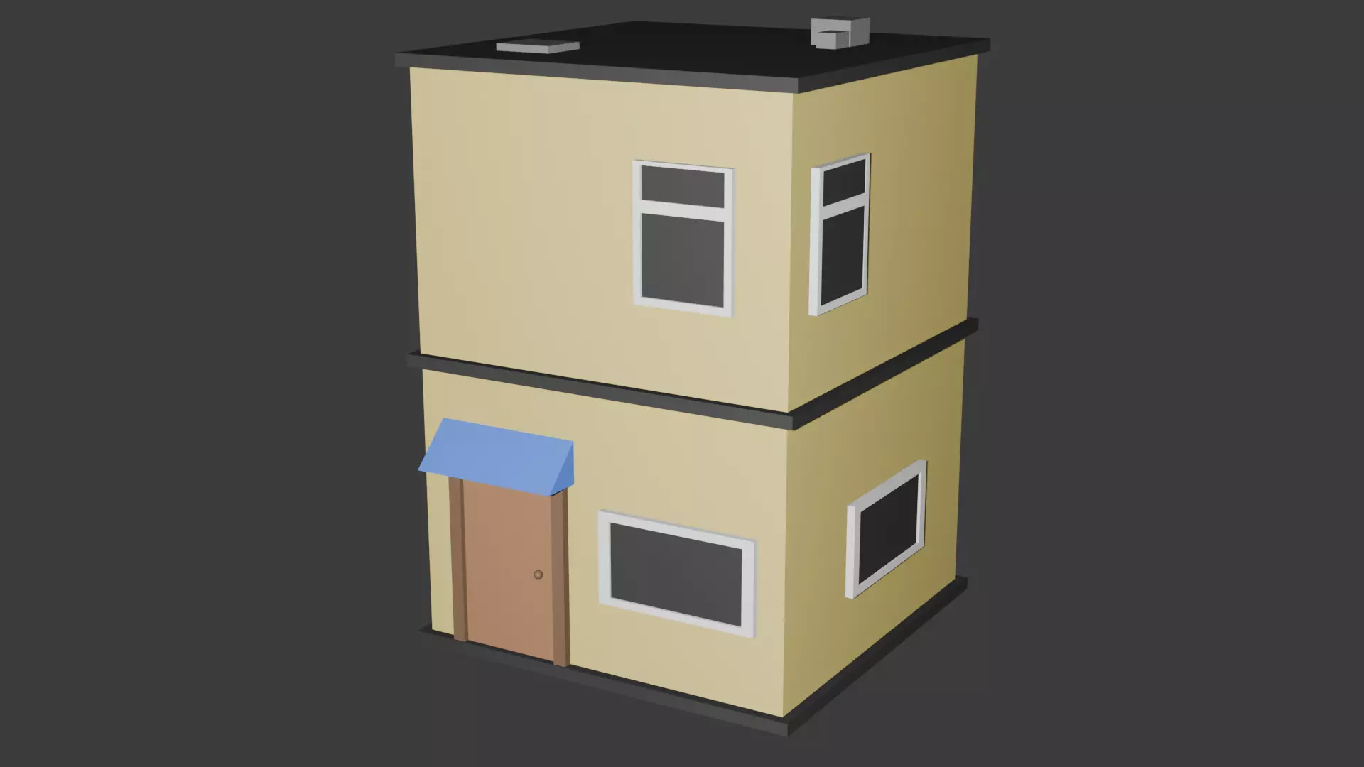 Low Poly Two-Story House Model Low-poly 3D model_0