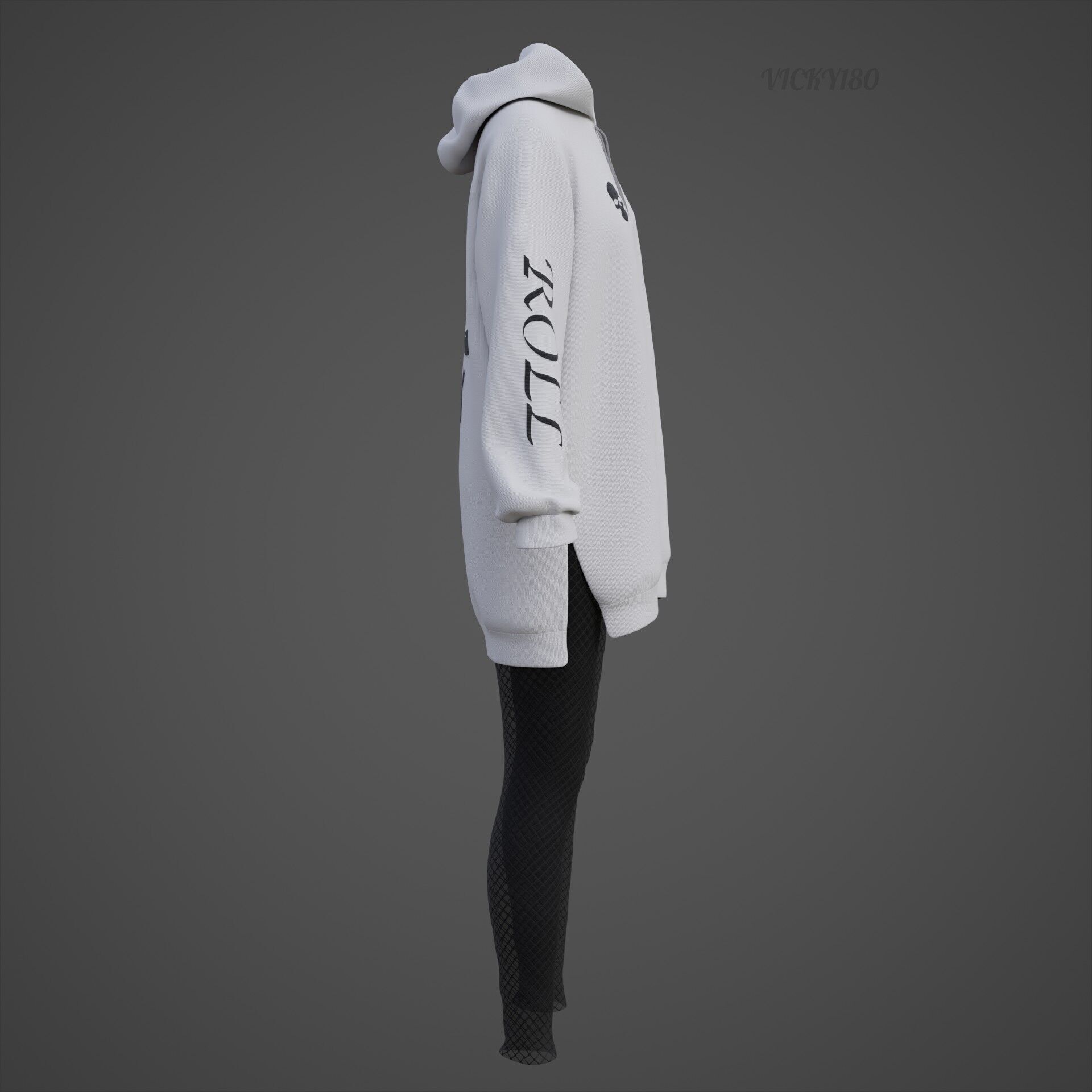 Gothic Oversized Sweatshirt Hoodie Fishnet Tights Grunge Outfit 3D model_29