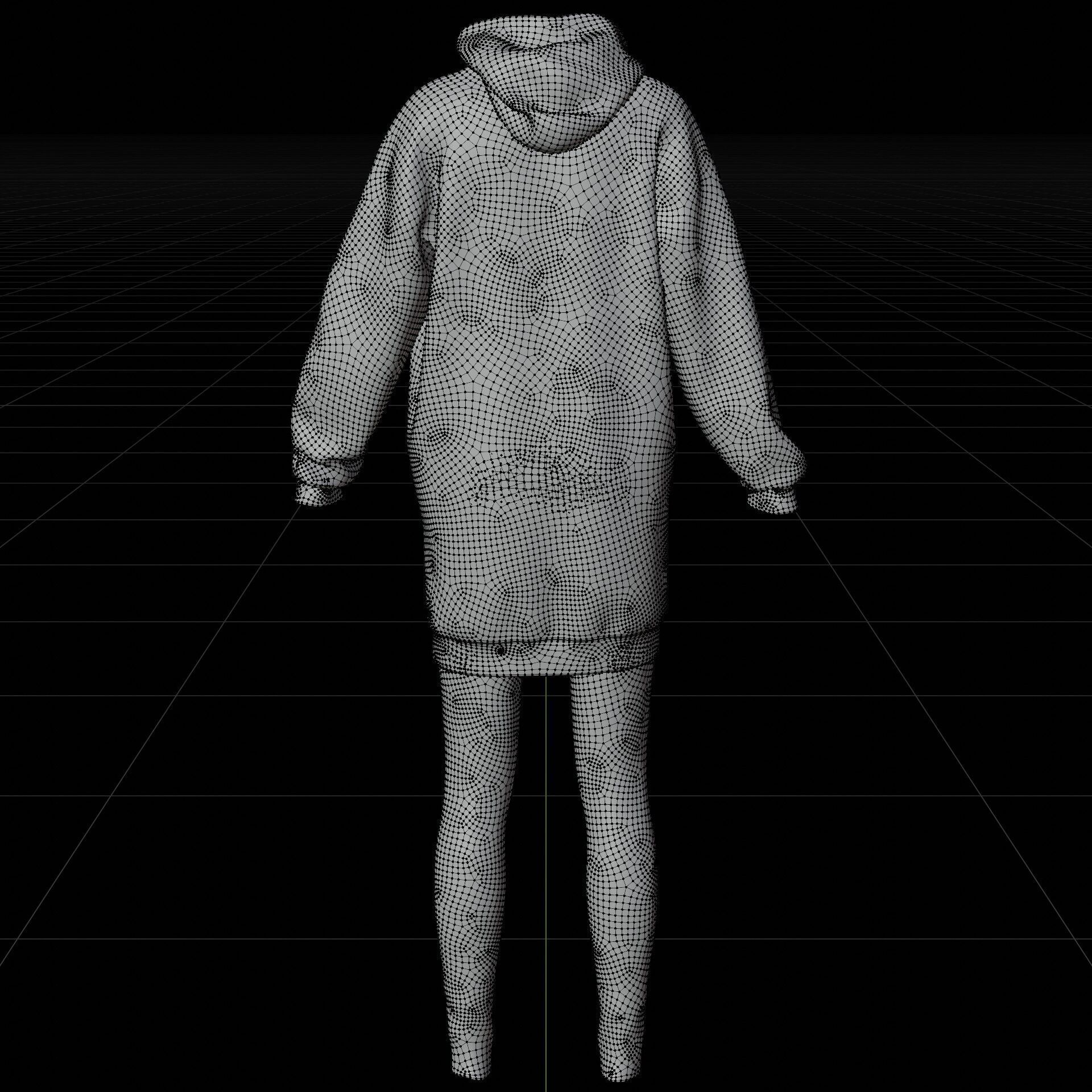 Gothic Oversized Sweatshirt Hoodie Fishnet Tights Grunge Outfit 3D model_25