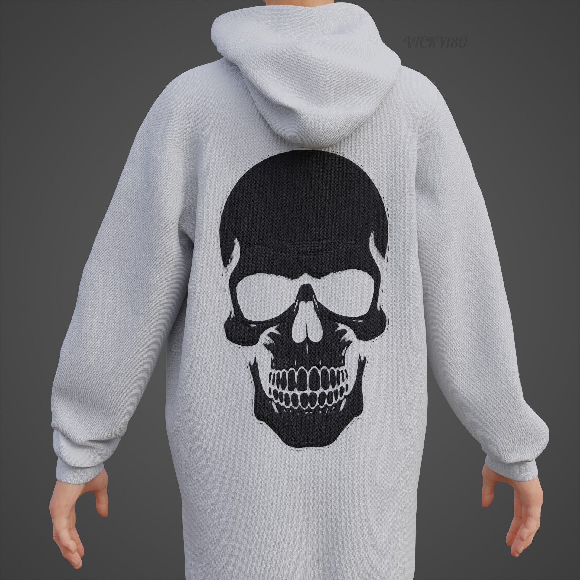 Gothic Oversized Sweatshirt Hoodie Fishnet Tights Grunge Outfit 3D model_10