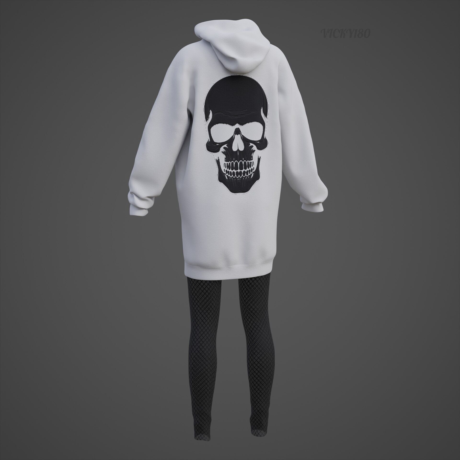 Gothic Oversized Sweatshirt Hoodie Fishnet Tights Grunge Outfit 3D model_31