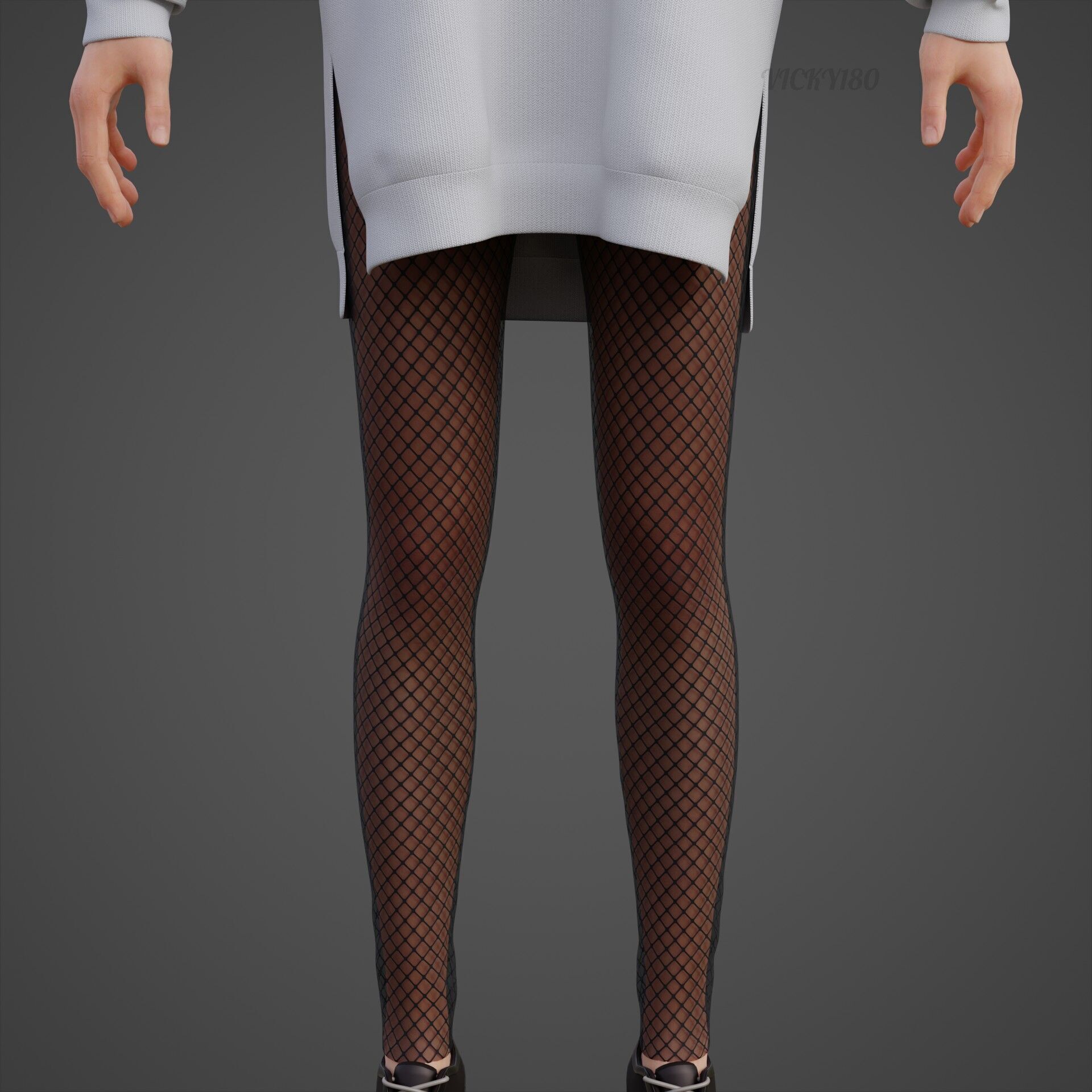 Gothic Oversized Sweatshirt Hoodie Fishnet Tights Grunge Outfit 3D model_19