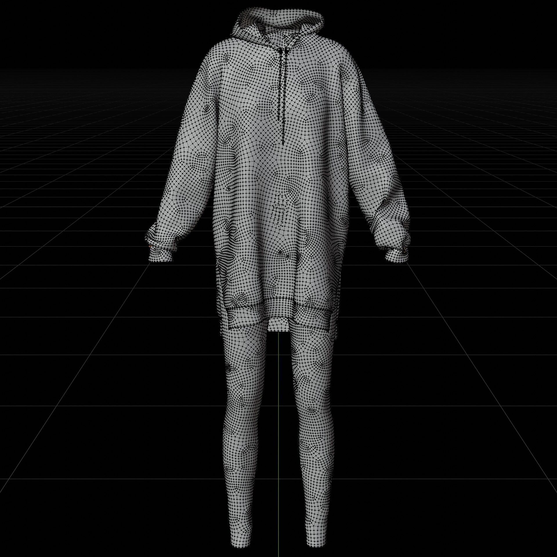 Gothic Oversized Sweatshirt Hoodie Fishnet Tights Grunge Outfit 3D model_24