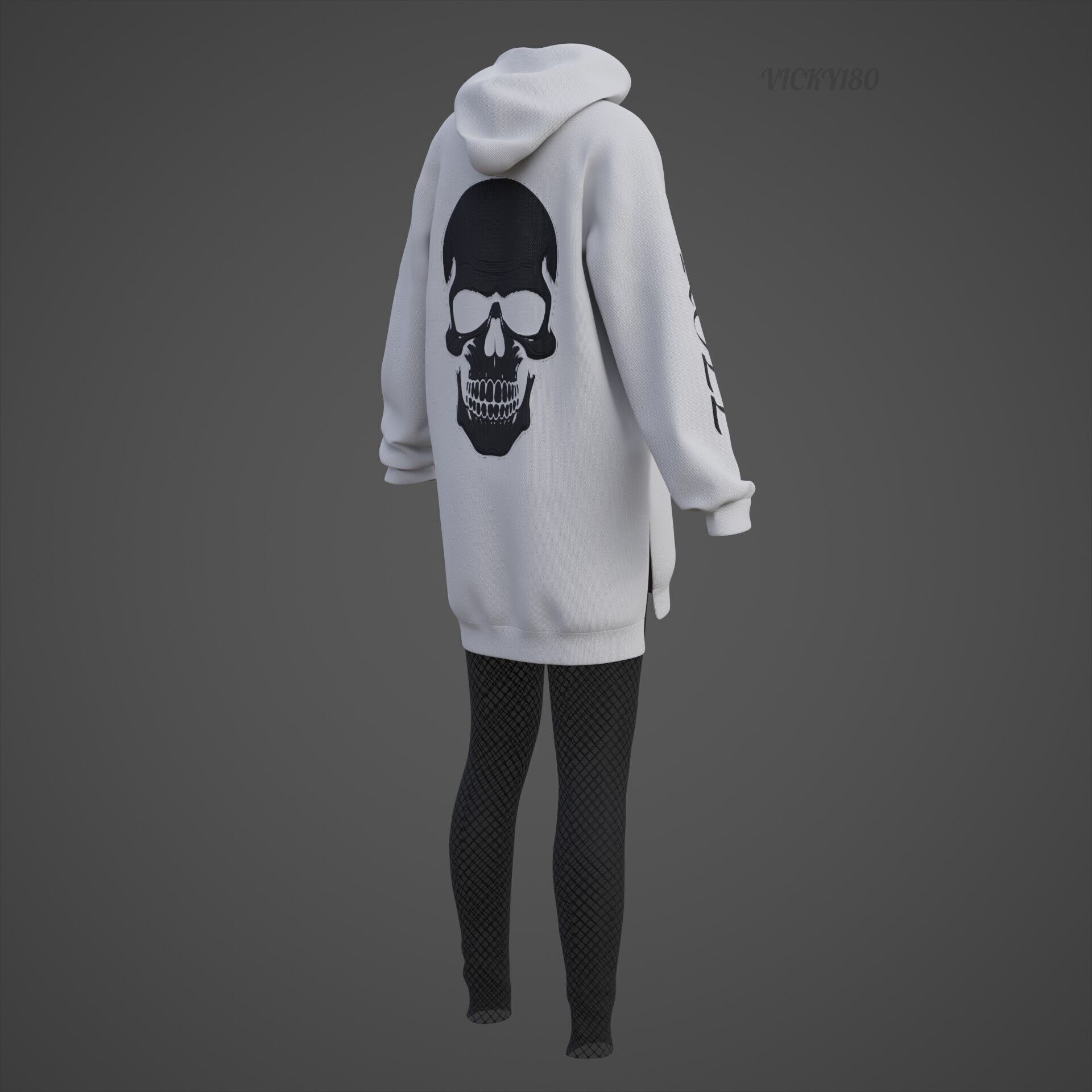 Gothic Oversized Sweatshirt Hoodie Fishnet Tights Grunge Outfit 3D model_30