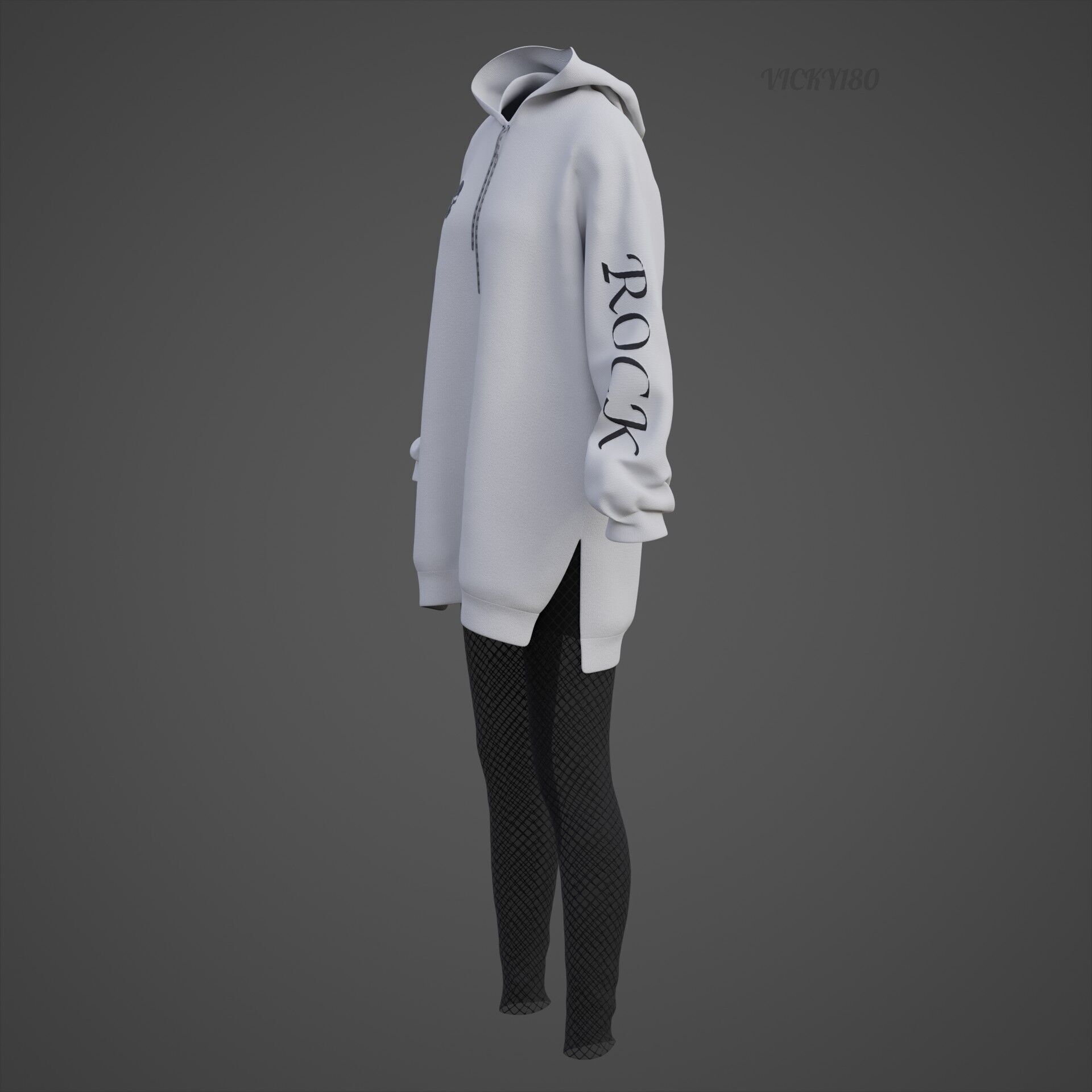 Gothic Oversized Sweatshirt Hoodie Fishnet Tights Grunge Outfit 3D model_33