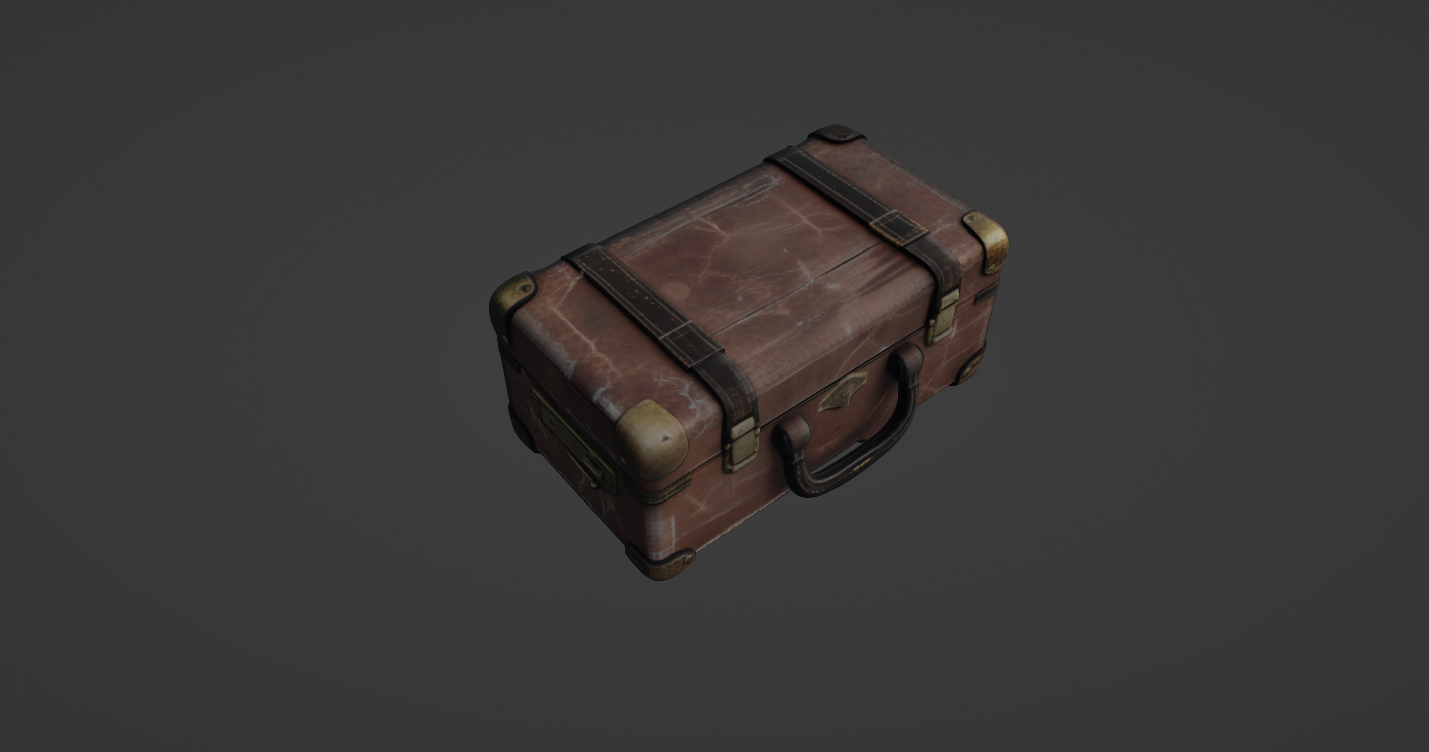 Vintage Leather Suitcase - Antique Travel Chest 3D Model 3D model_6