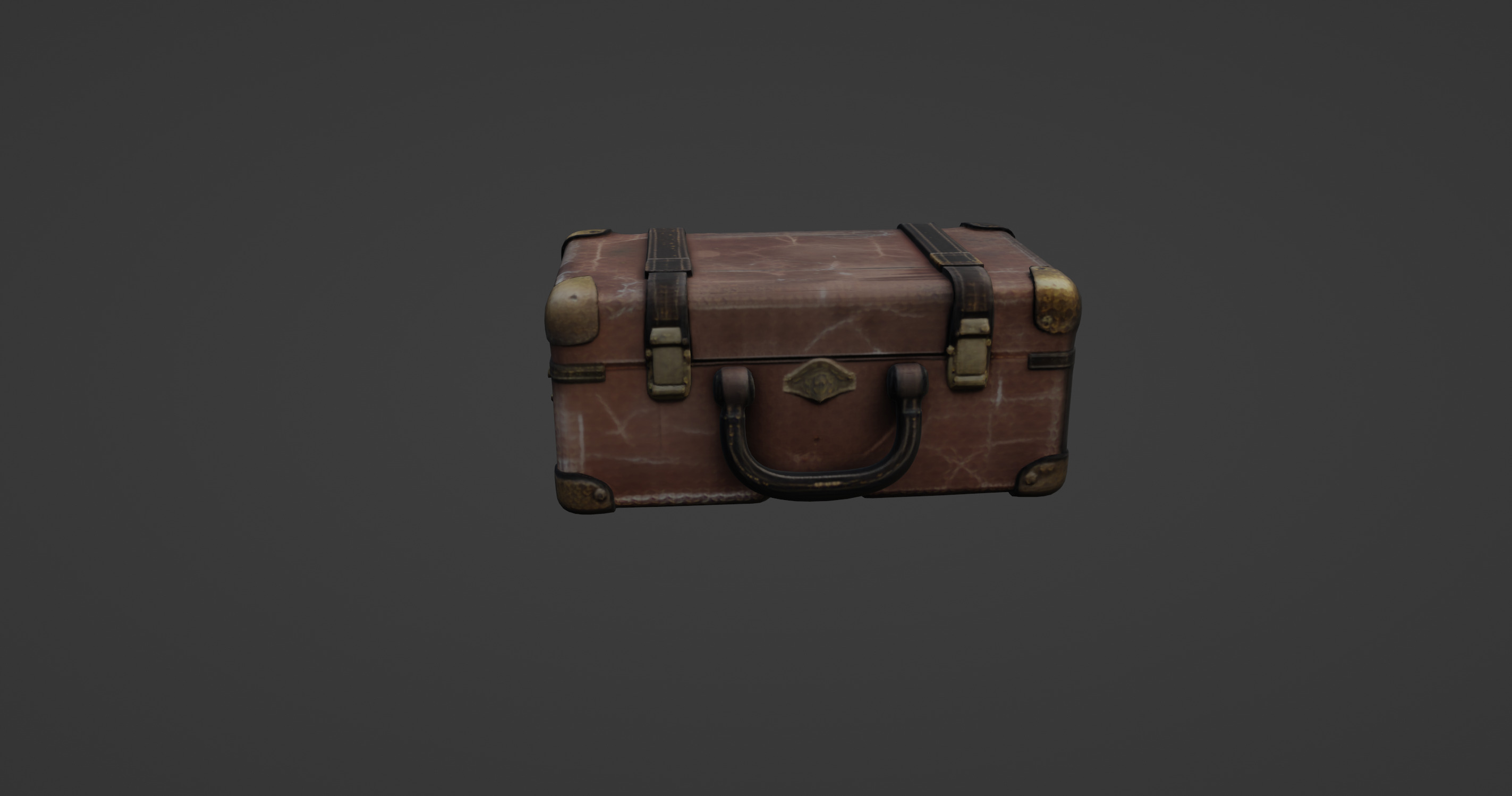 Vintage Leather Suitcase - Antique Travel Chest 3D Model 3D model_5