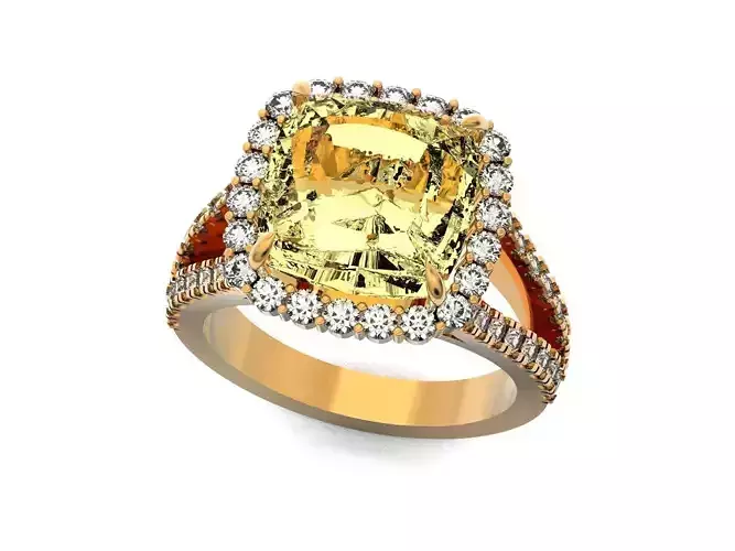 Cushion Cut Split Shank Diamond Halo Engagement Ring 1507