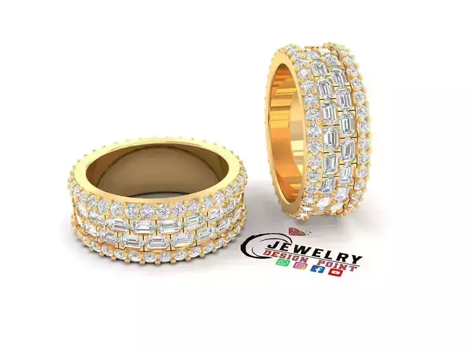 Custom Emerald Diamond Ring - Eternity Band - Diamond Ring