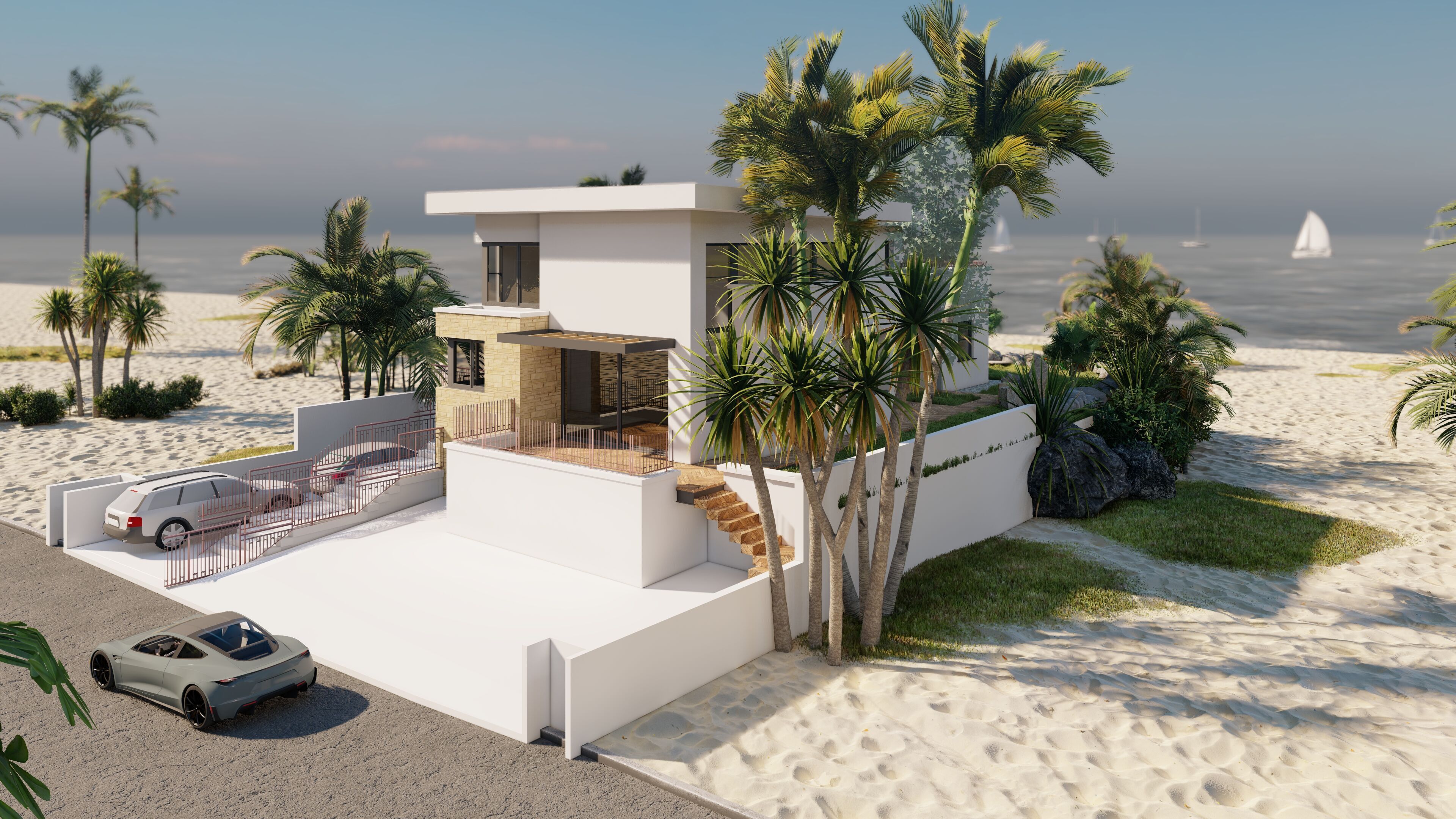 Modern villa beach front house  3D model_2