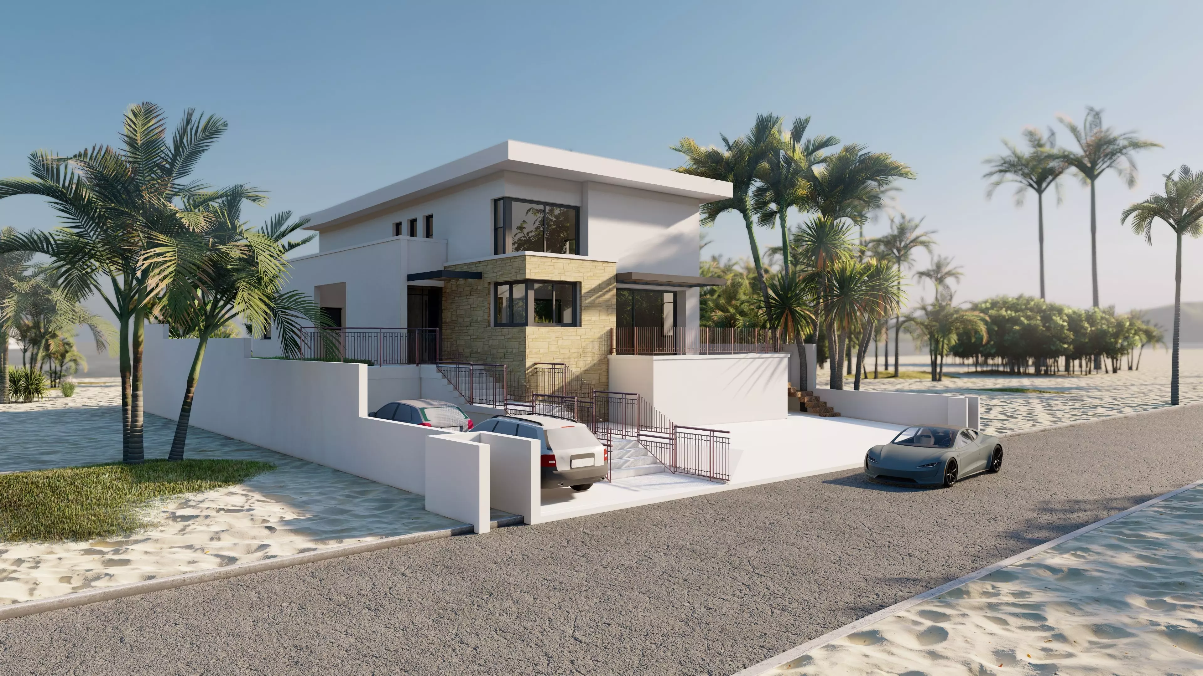 Modern villa beach front house  3D model_0