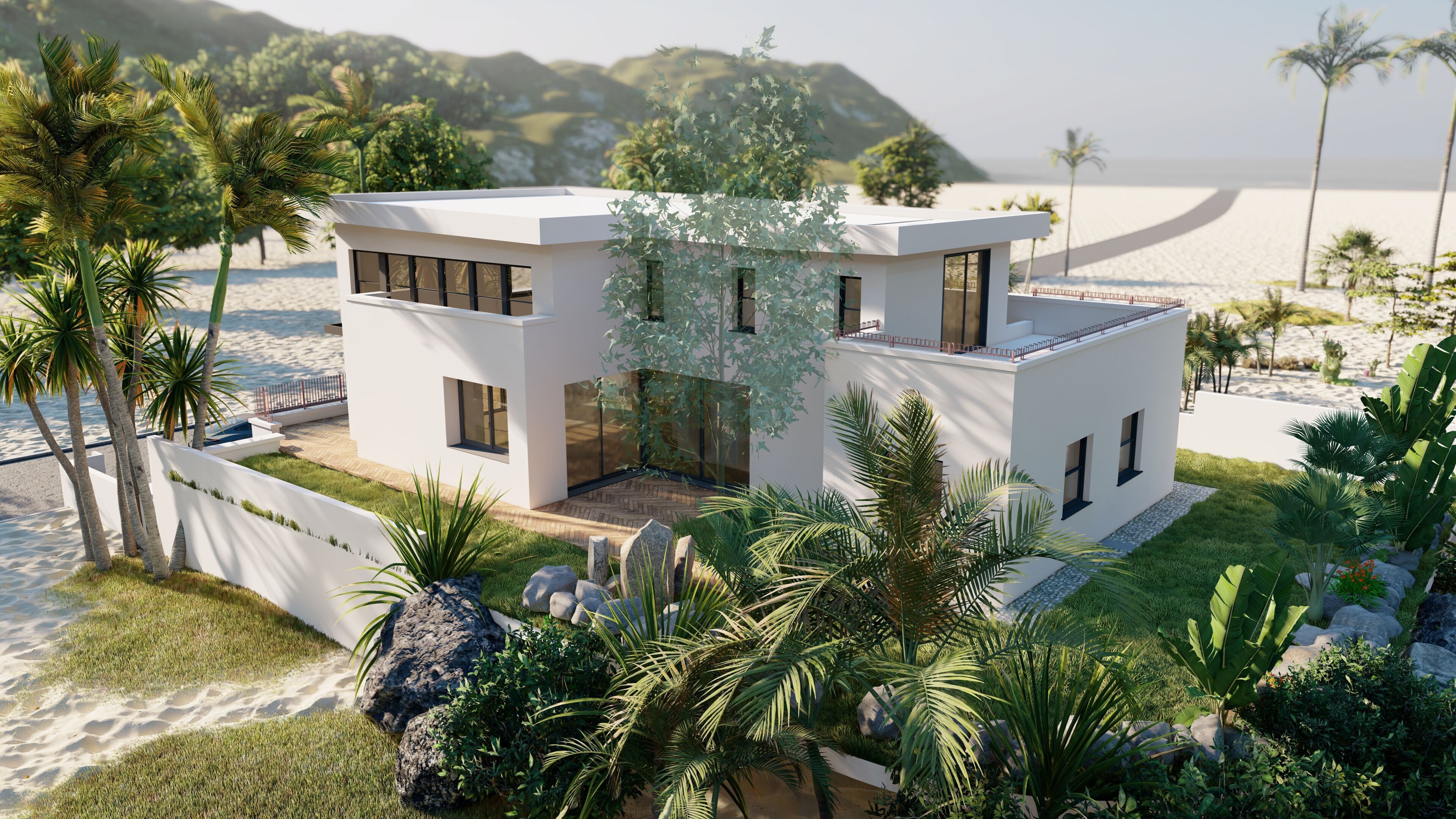 Modern villa beach front house  3D model_5