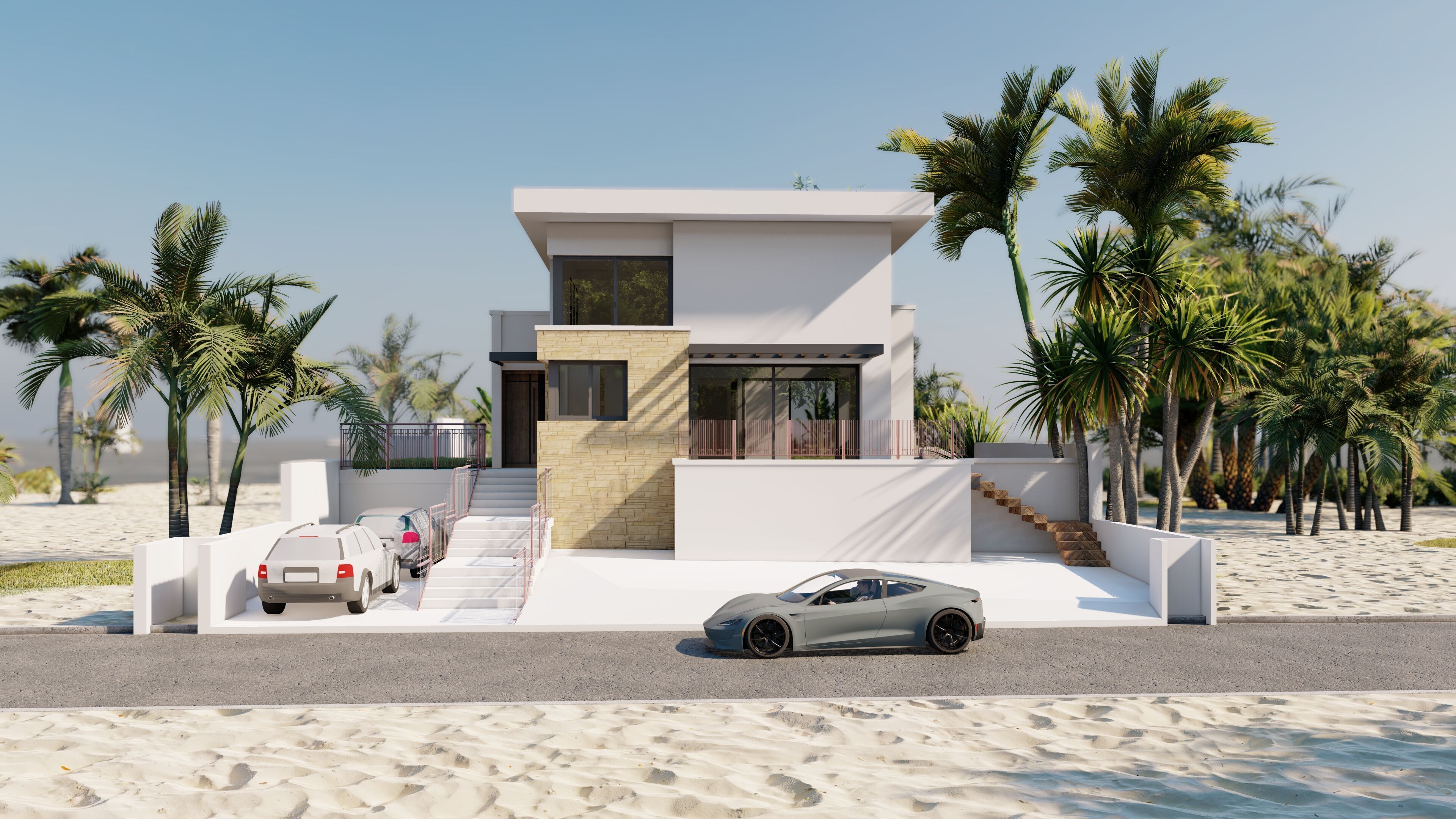 Modern villa beach front house  3D model_3