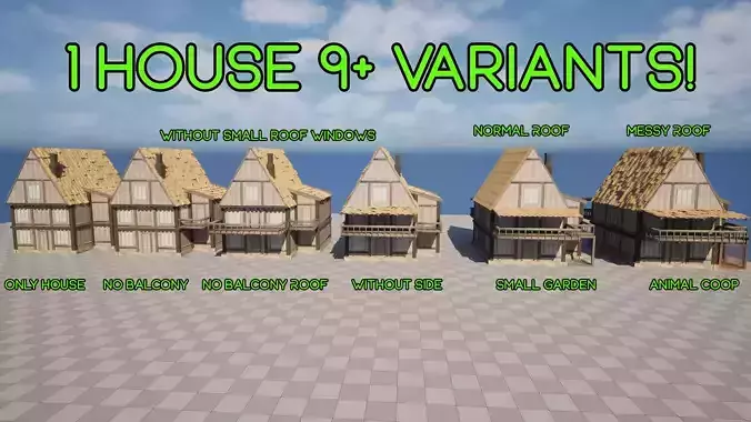 9 House Variants - 4K NEXT GEN game-ready models of town houses Low-poly 3D model