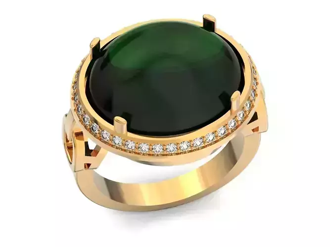 Vintage Oval Cabochon Jade Bezel Solitaire Ring 1502 3D print model