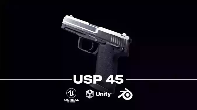 USP 45 Low Poly PBR  Pistol - FPS Weapon 