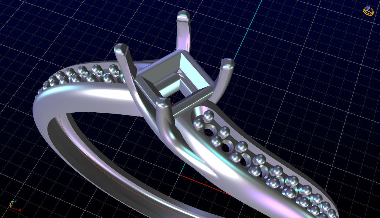 Gold Solitaire Ring Modern Princess Diamond 3D Model Print Ready 3D print model_6