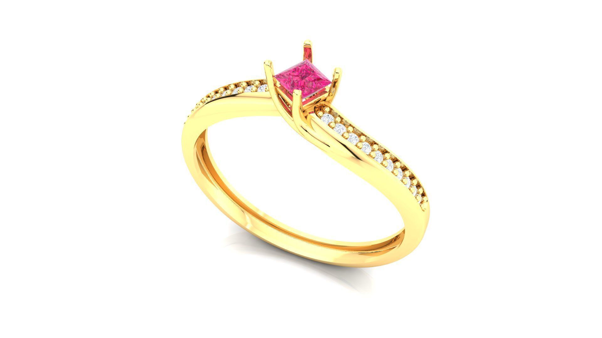 Gold Solitaire Ring Modern Princess Diamond 3D Model Print Ready 3D print model_1