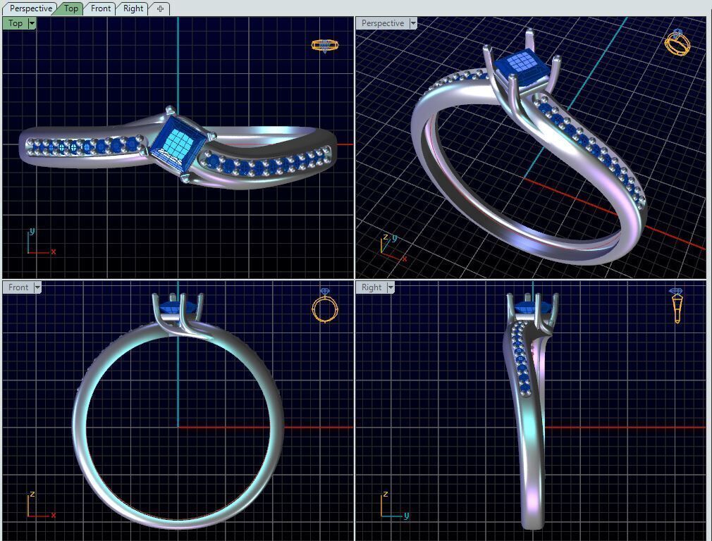 Gold Solitaire Ring Modern Princess Diamond 3D Model Print Ready 3D print model_3