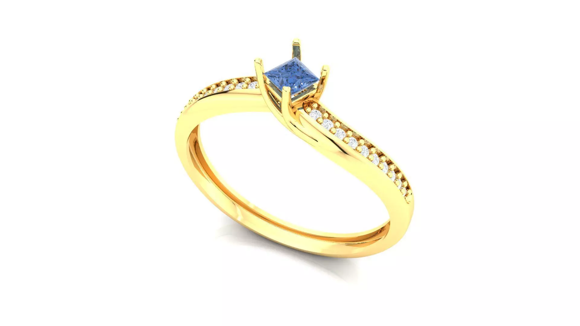 Gold Solitaire Ring Modern Princess Diamond 3D Model Print Ready 3D print model_0