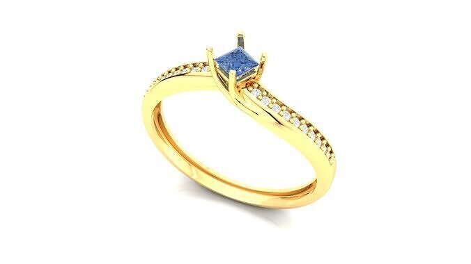 Gold Solitaire Ring Modern Princess Diamond 3D Model Print Ready 3D print model