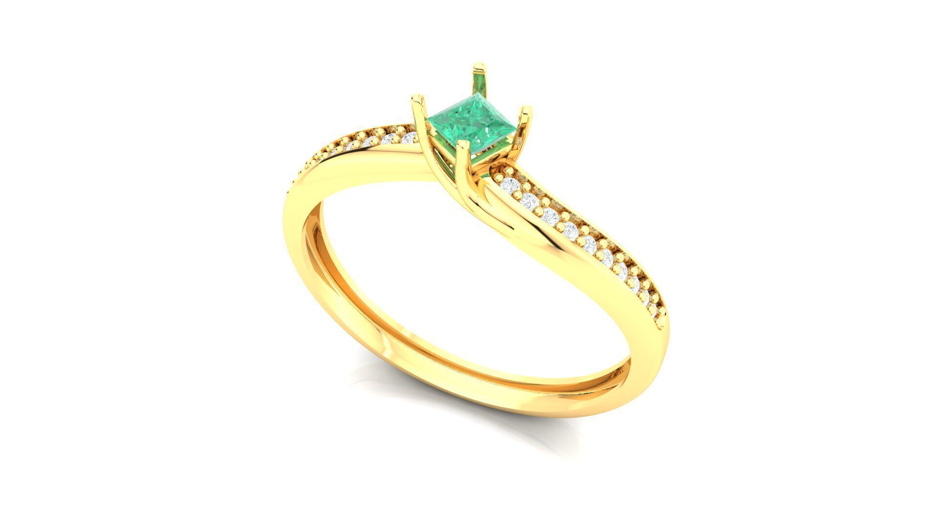 Gold Solitaire Ring Modern Princess Diamond 3D Model Print Ready 3D print model_2