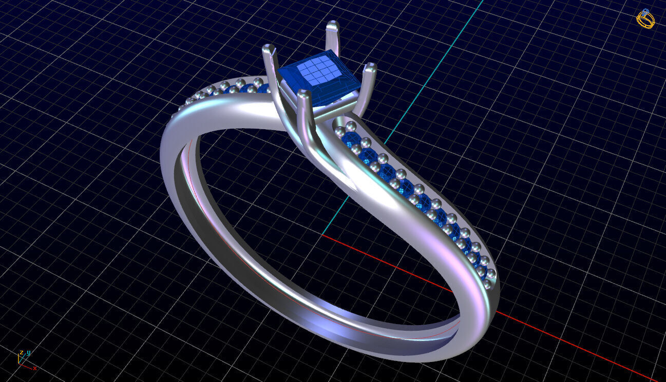 Gold Solitaire Ring Modern Princess Diamond 3D Model Print Ready 3D print model_5