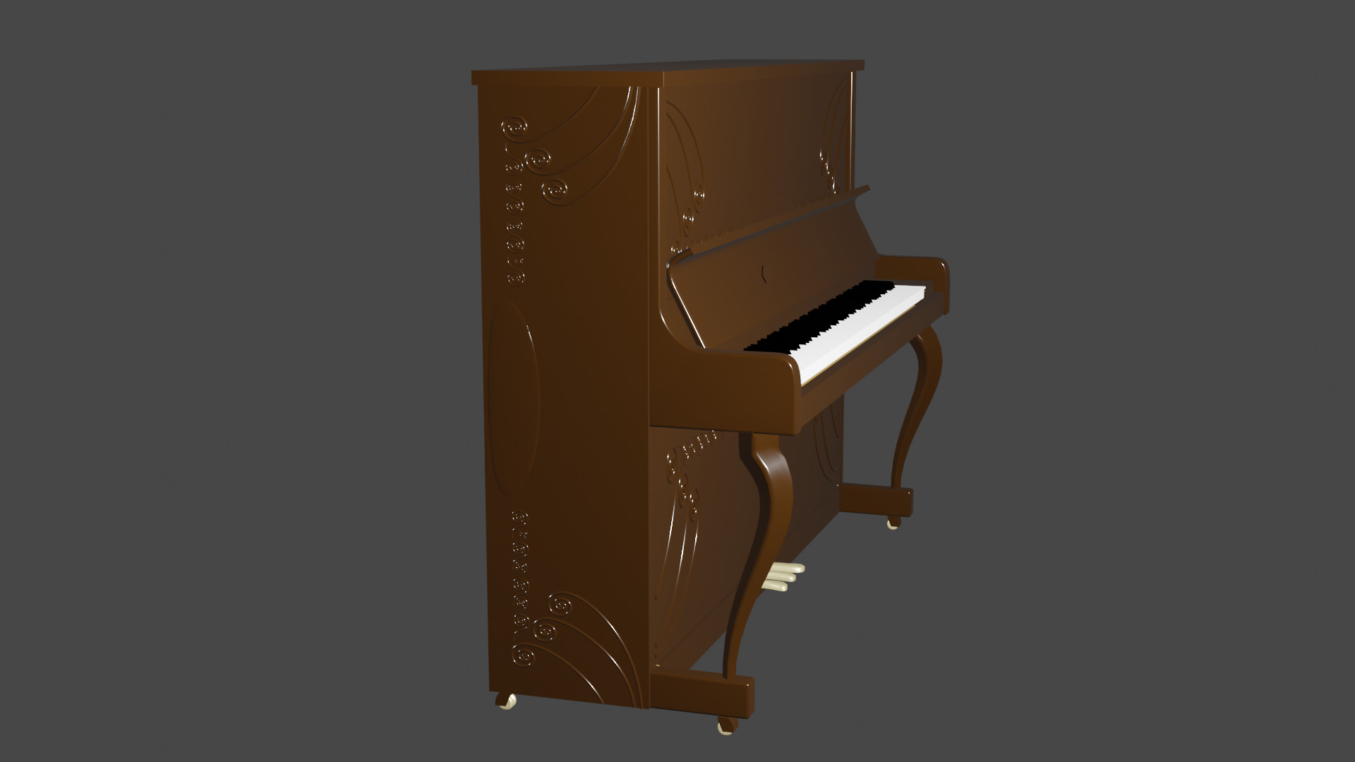 Brown Upright Piano 3D model_7