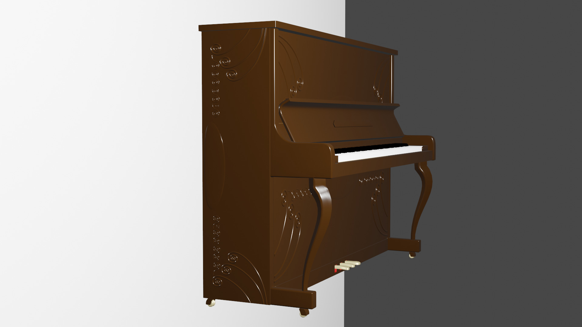 Brown Upright Piano 3D model_2