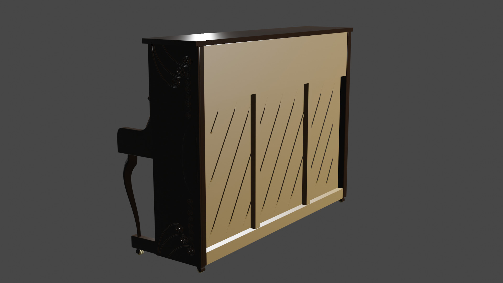 Brown Upright Piano 3D model_5