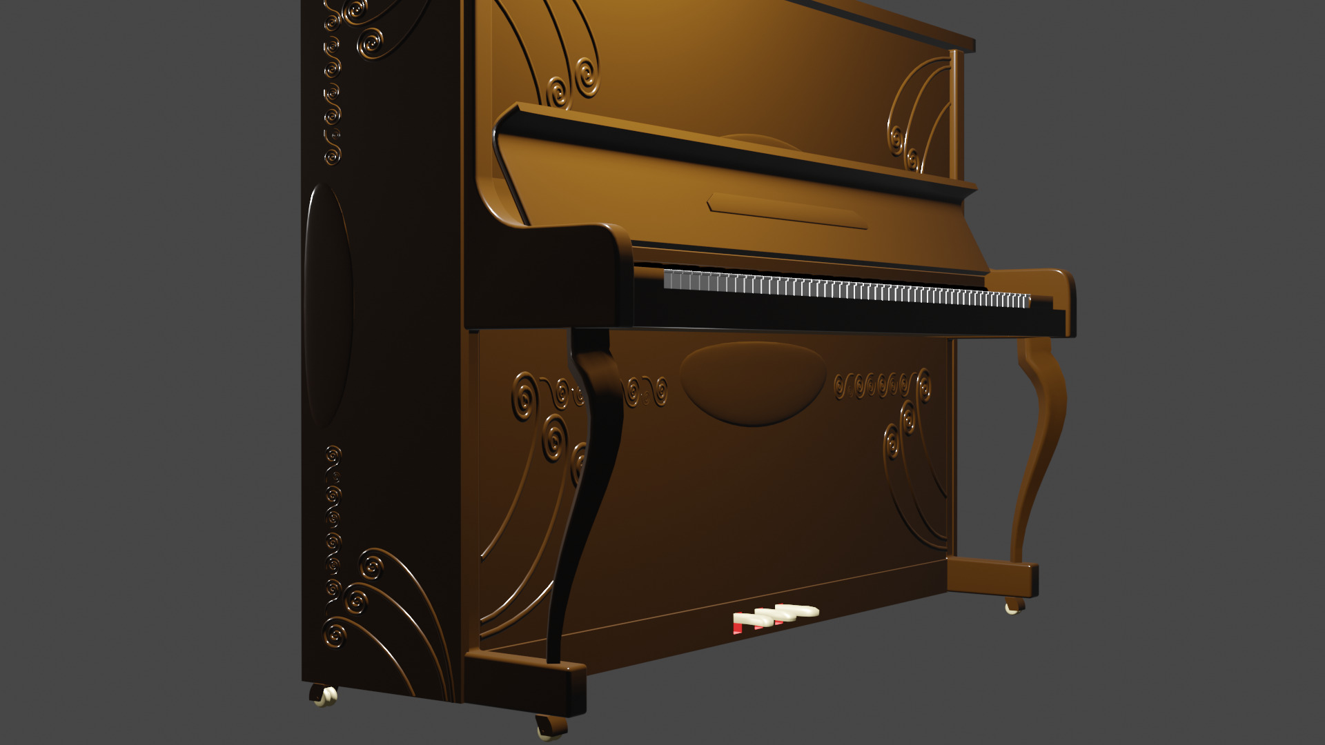 Brown Upright Piano 3D model_9