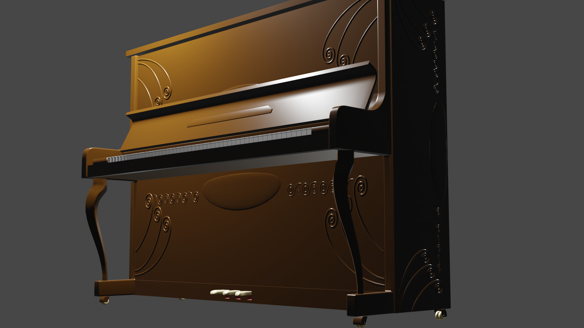 Brown Upright Piano 3D model_8