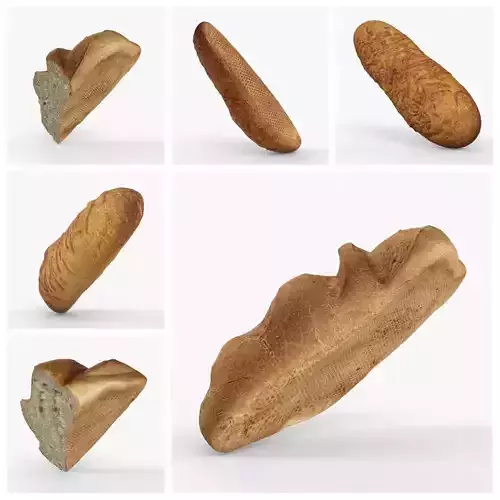 Photorealistic 3D scanning of white bread buns and loaves 3D Model Collection