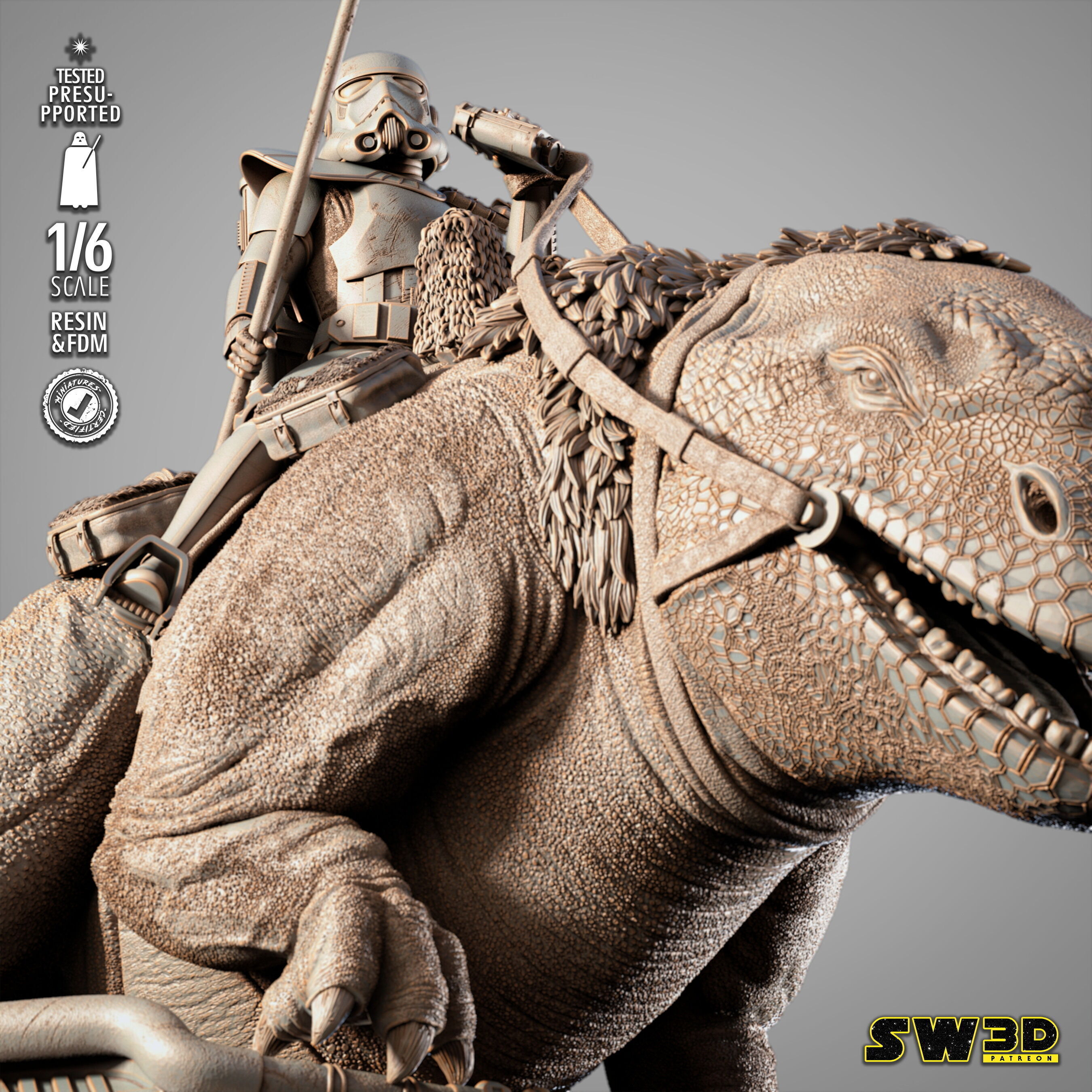 STAR WARS Sand Trooper in Dewback Sculpture 3D print model_30