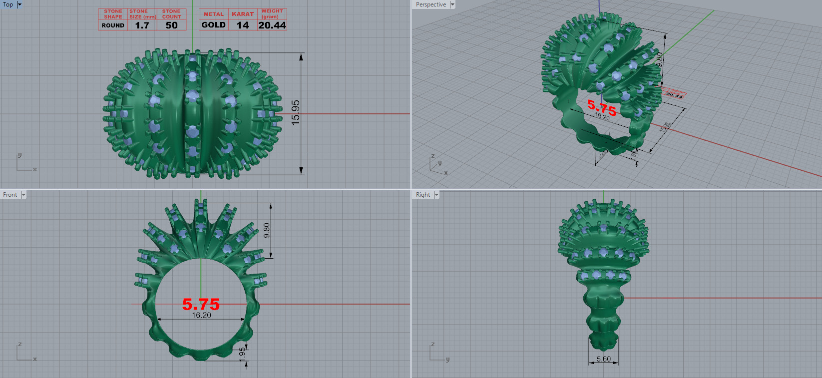 Crystal Fern Cocktail Ring Bottega Veneta 3D print model_5