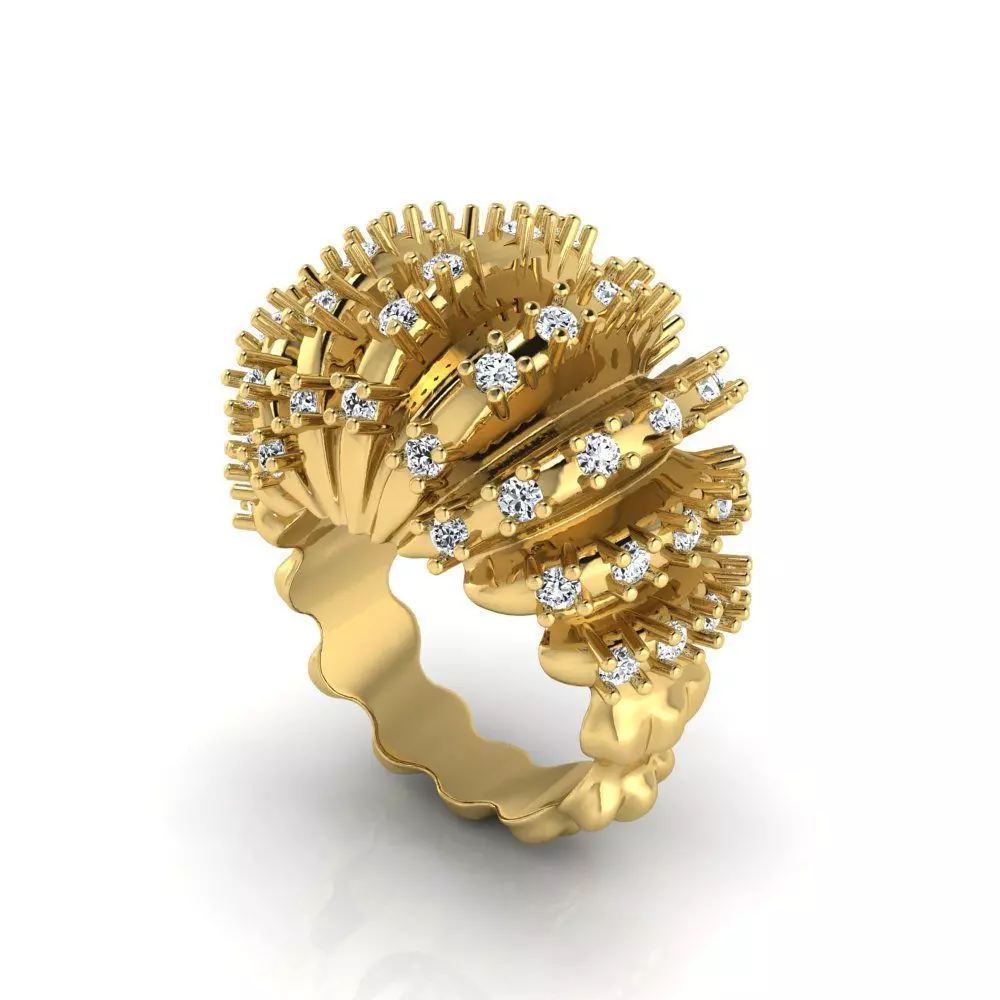 Crystal Fern Cocktail Ring Bottega Veneta 3D print model_0