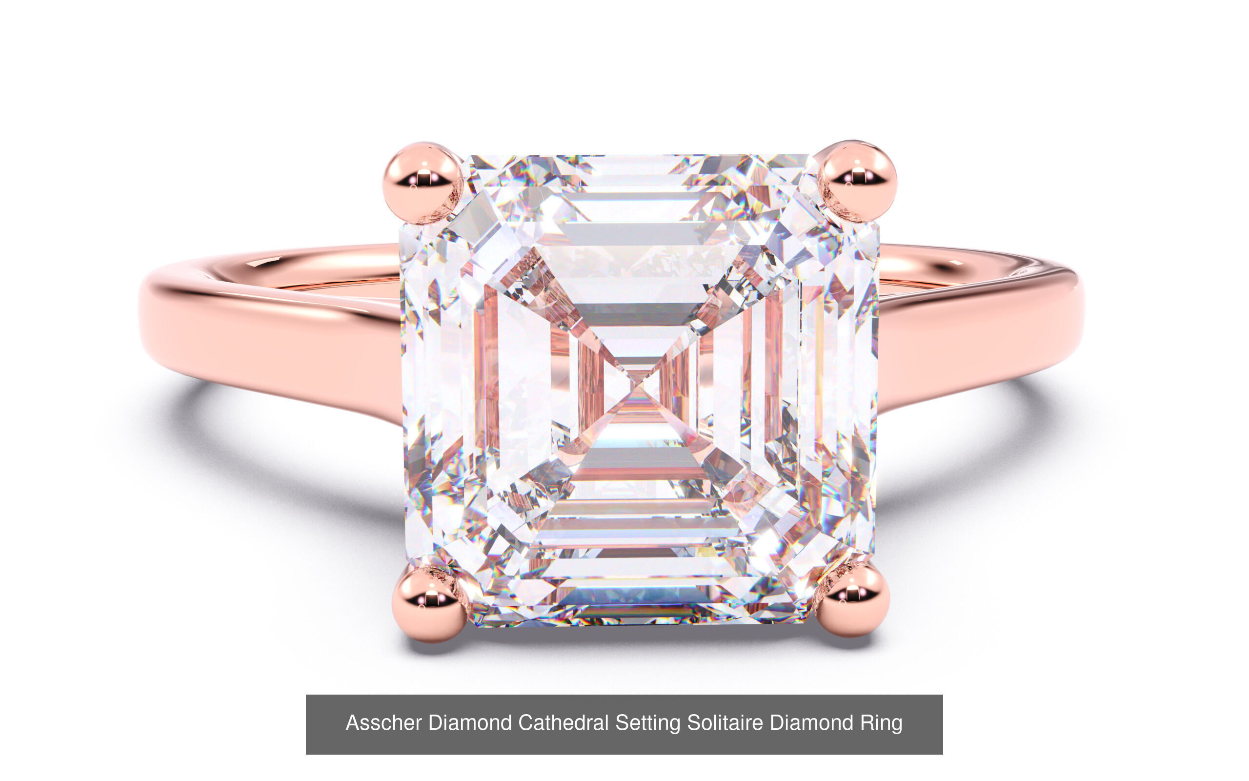 10 Diamond Shapes in Cathedral Setting Solitaire rings 3D Model Collection_10