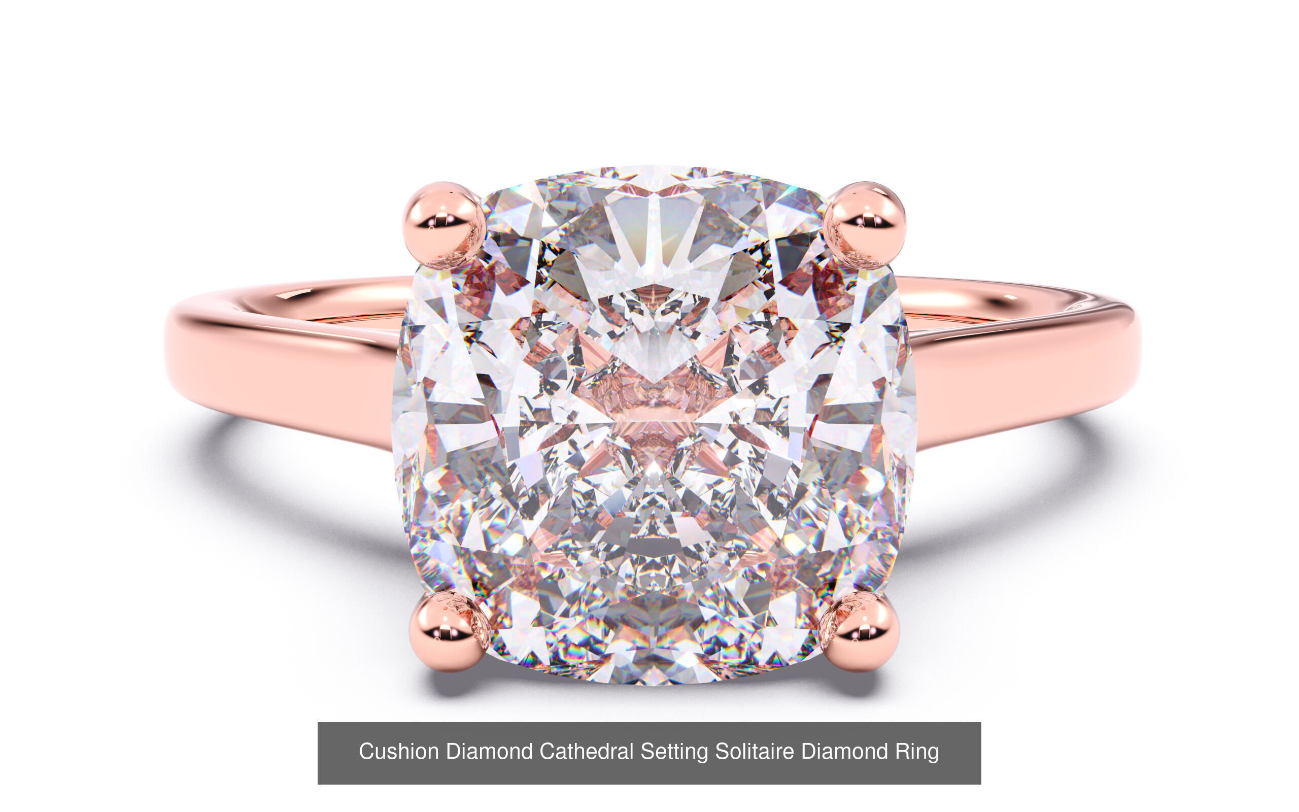 10 Diamond Shapes in Cathedral Setting Solitaire rings 3D Model Collection_9