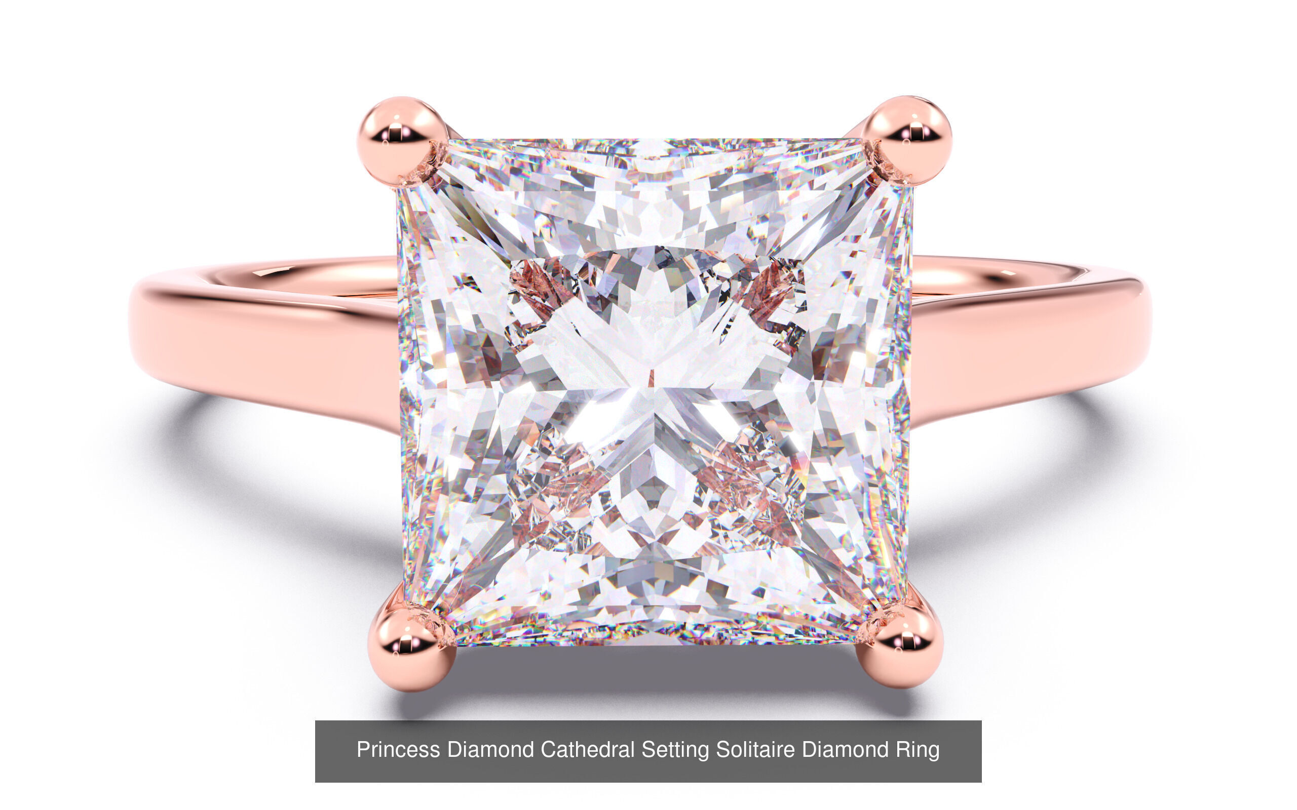 10 Diamond Shapes in Cathedral Setting Solitaire rings 3D Model Collection_3