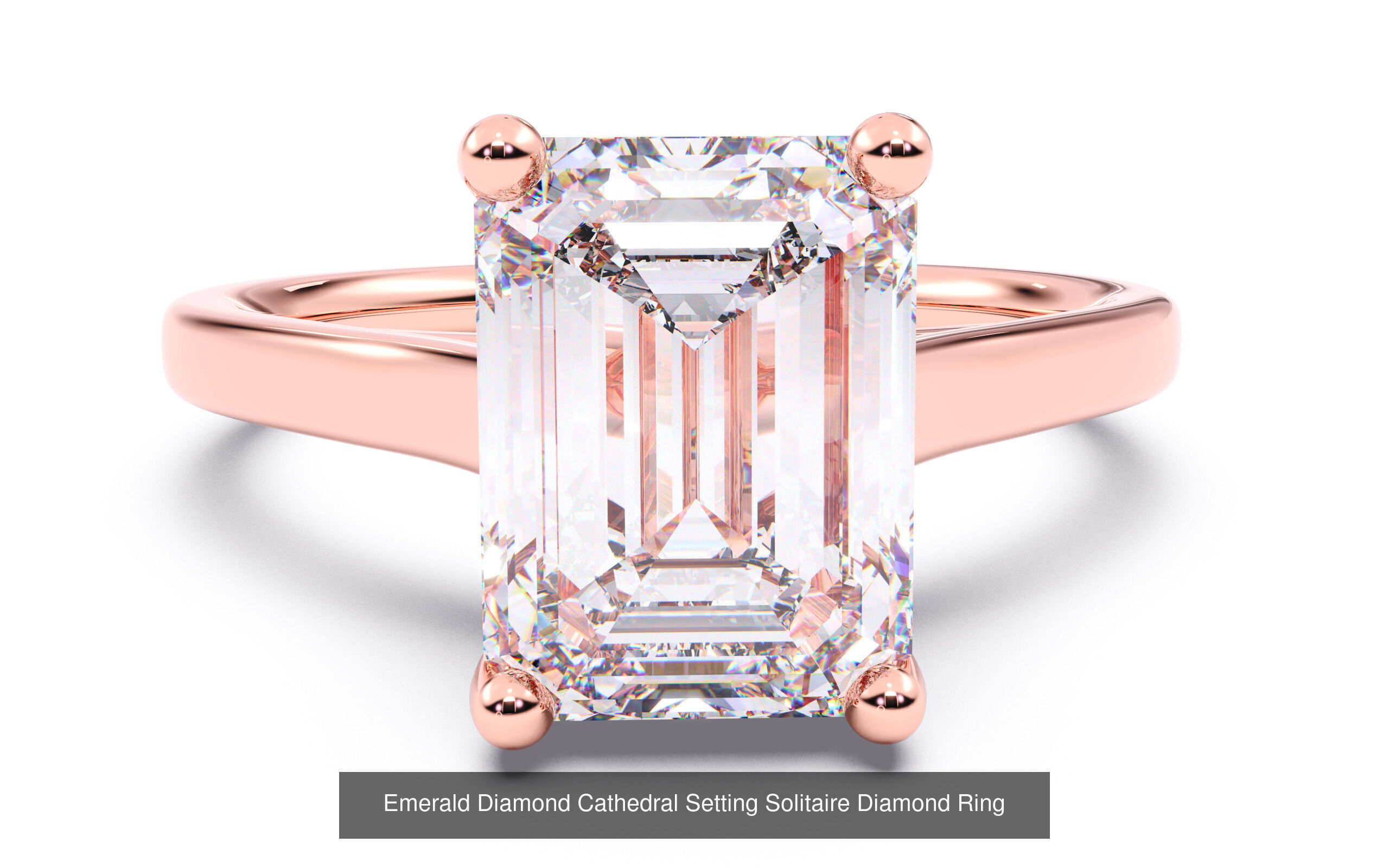 10 Diamond Shapes in Cathedral Setting Solitaire rings 3D Model Collection_8