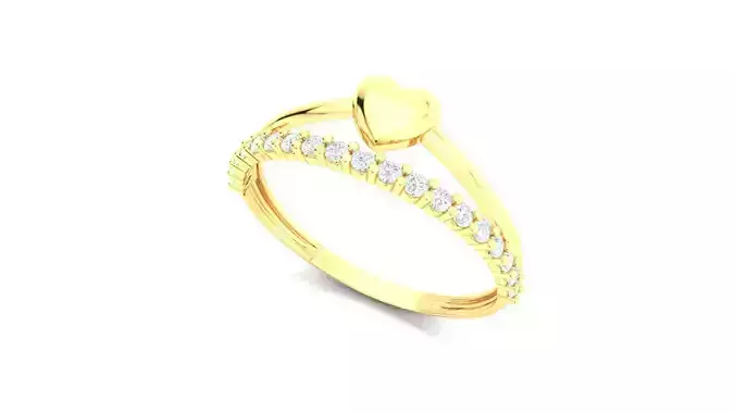 Gold Ring Delicate Heart Design Diamond Band 3DModel Print Ready