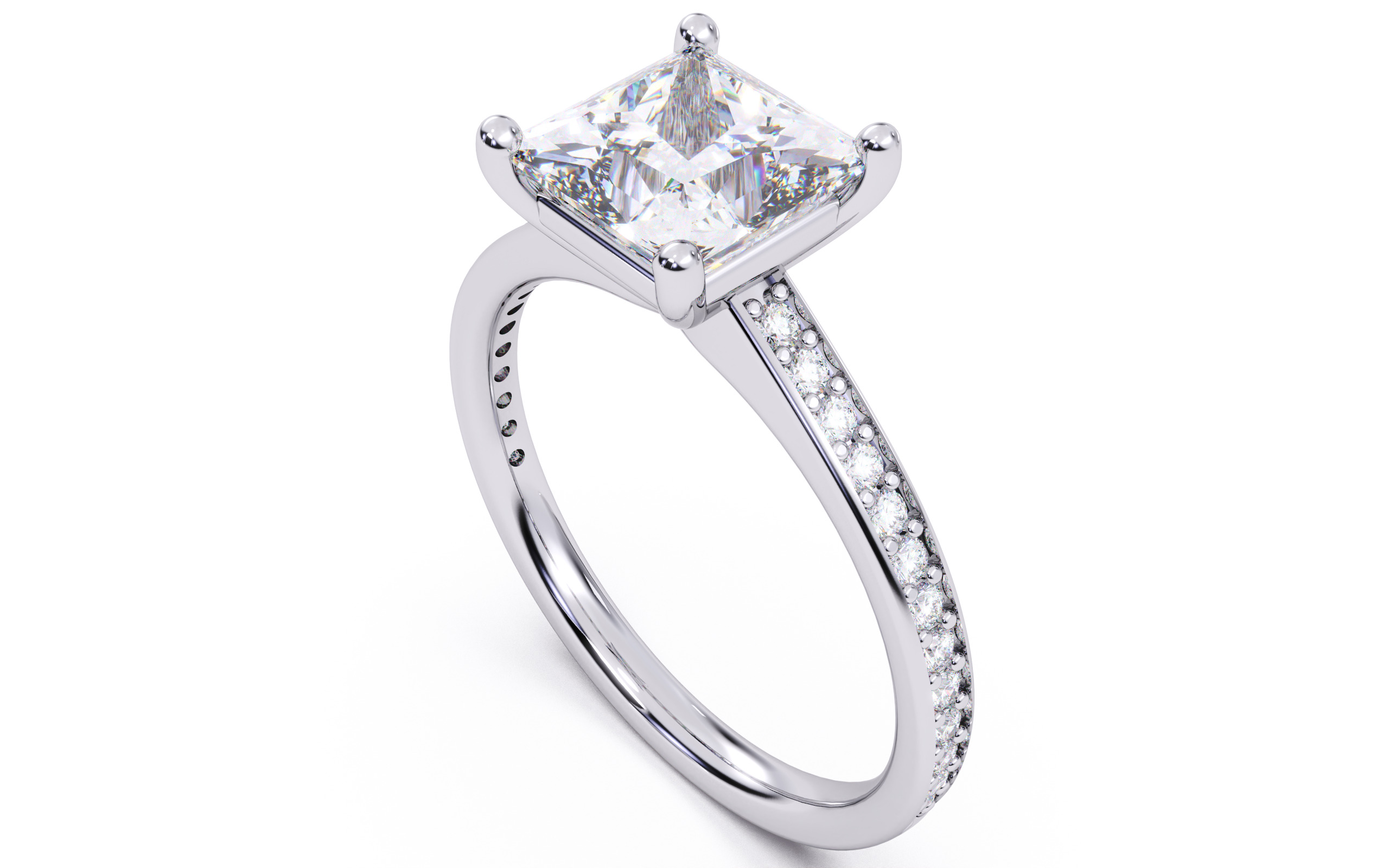Princess Diamond Channel Setting Solitaire Ring 3D print model_7