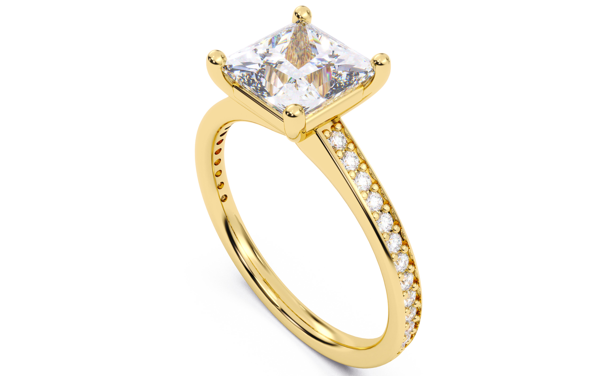 Princess Diamond Channel Setting Solitaire Ring 3D print model_26