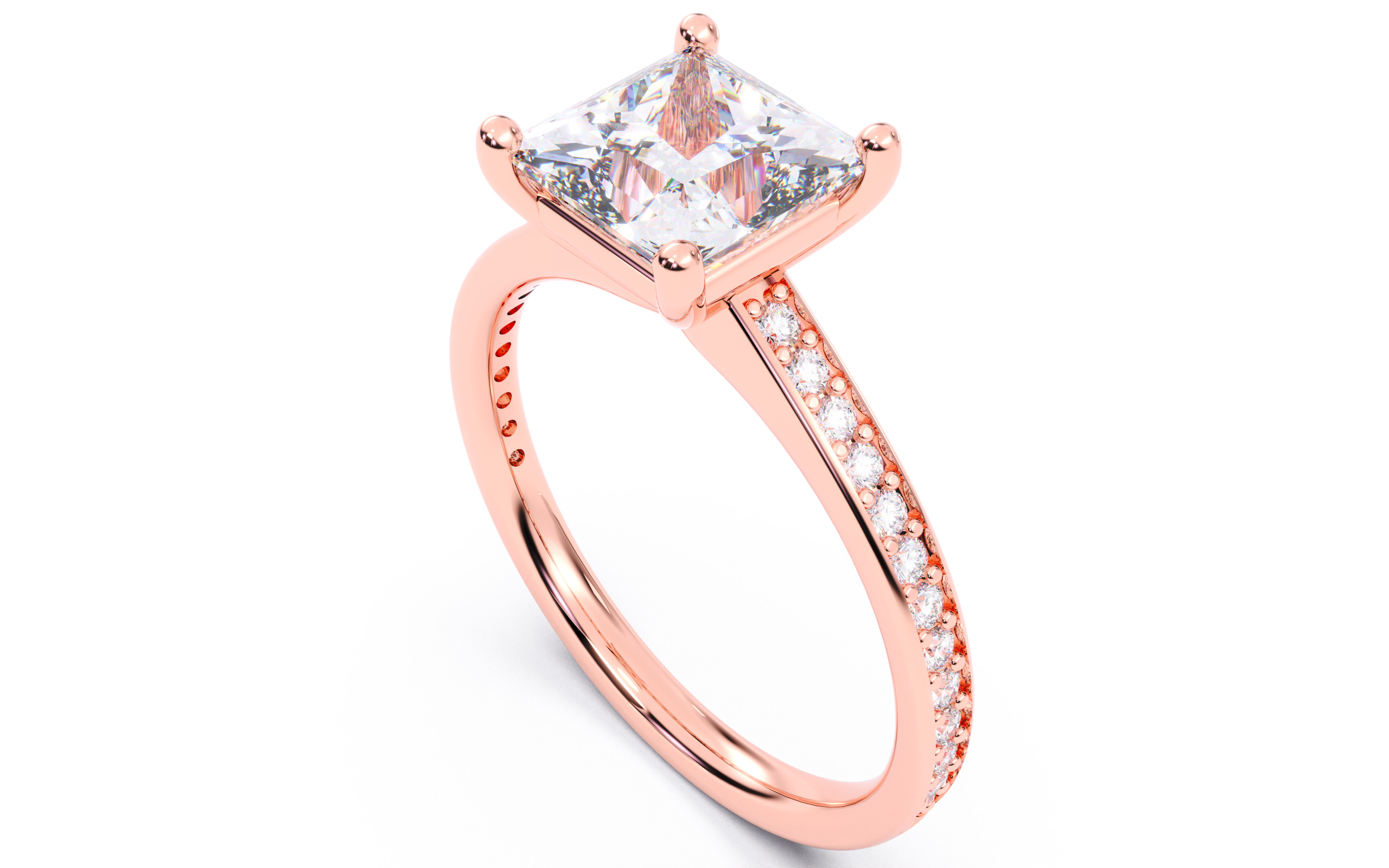 Princess Diamond Channel Setting Solitaire Ring 3D print model_25
