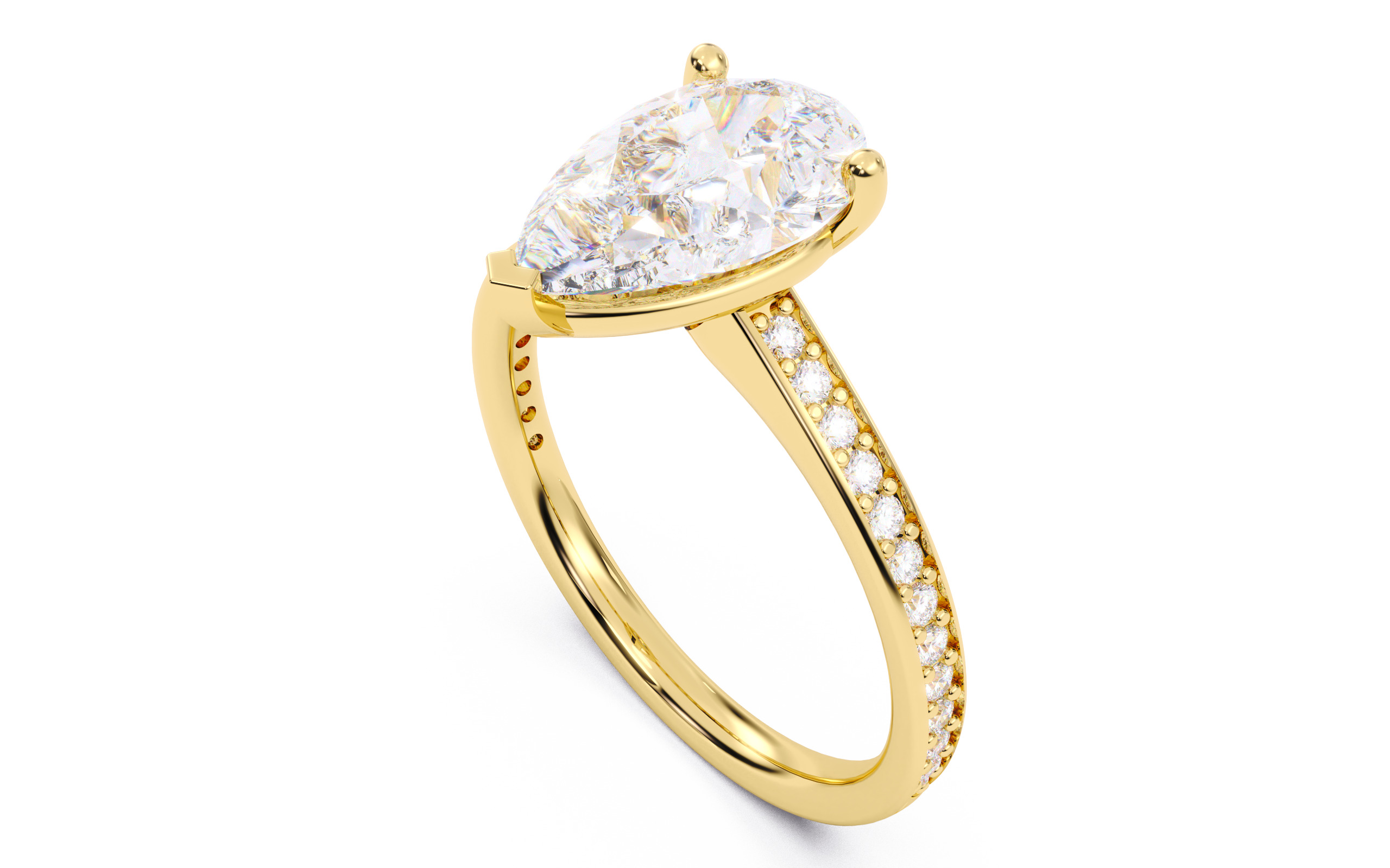 Pear Diamond Channel Setting Solitaire Ring 3D print model_6