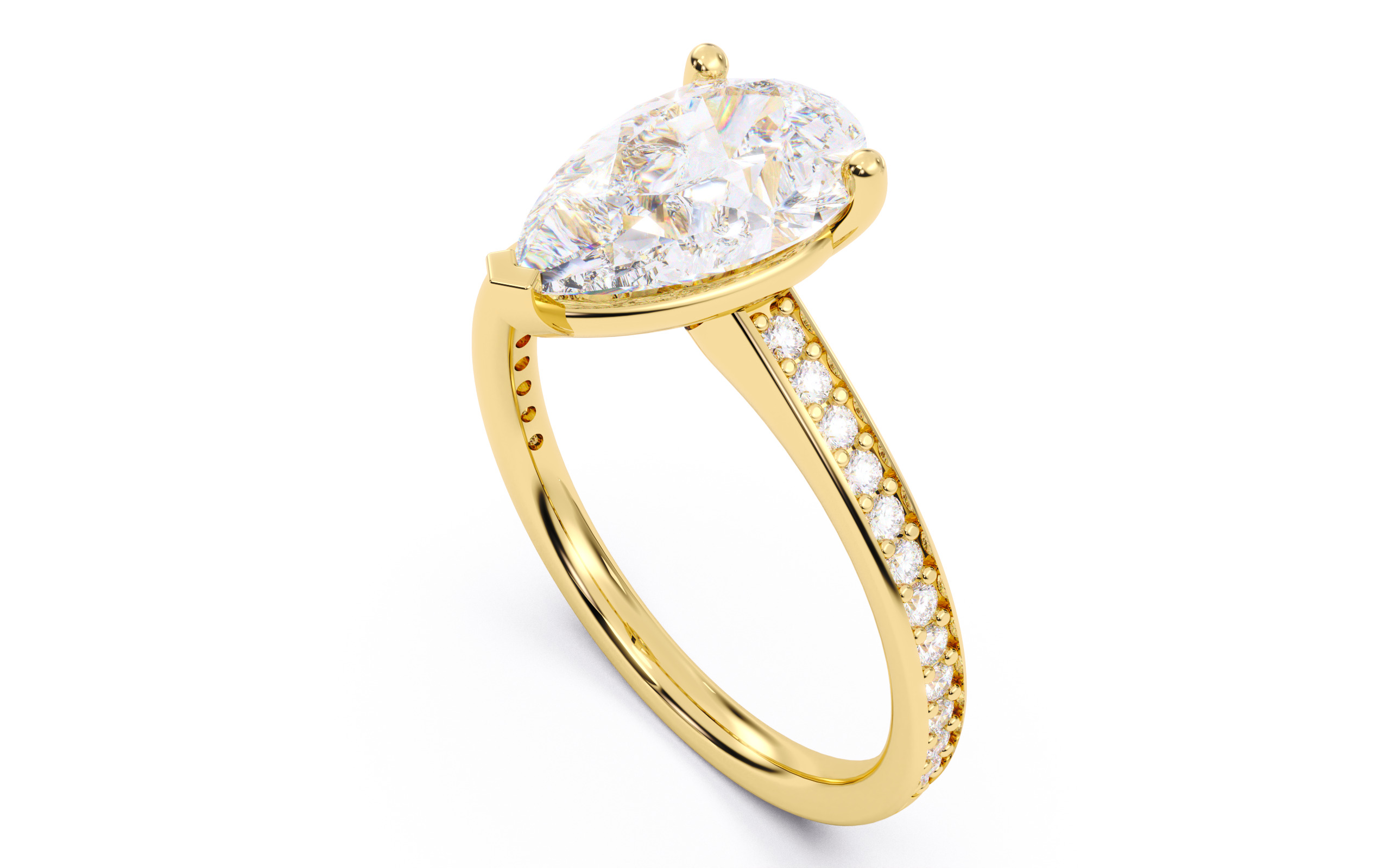 Pear Diamond Channel Setting Solitaire Ring 3D print model_7